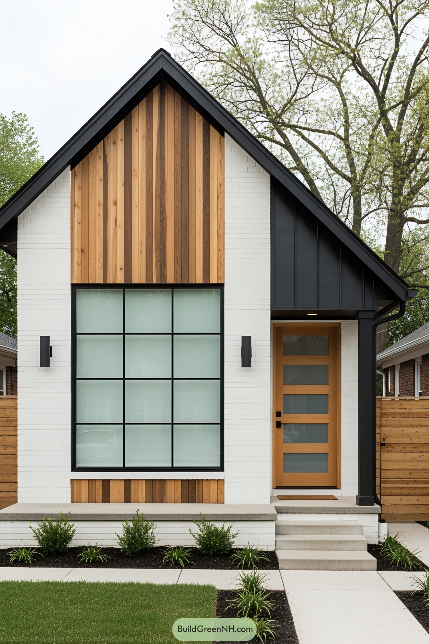 Sleek minimalist bungalow with wood accents