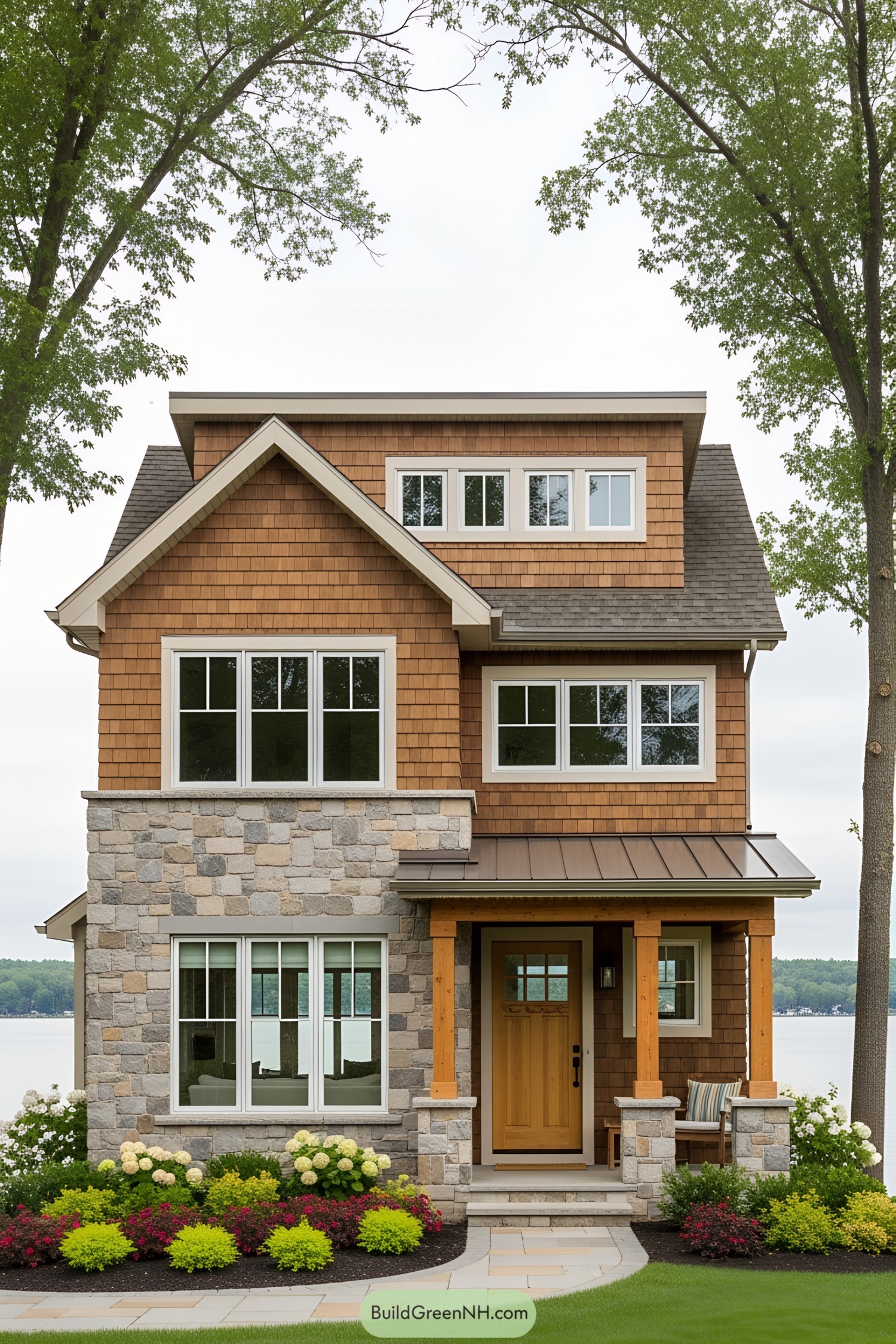 Quaint rustic house with stone facade and wood accents
