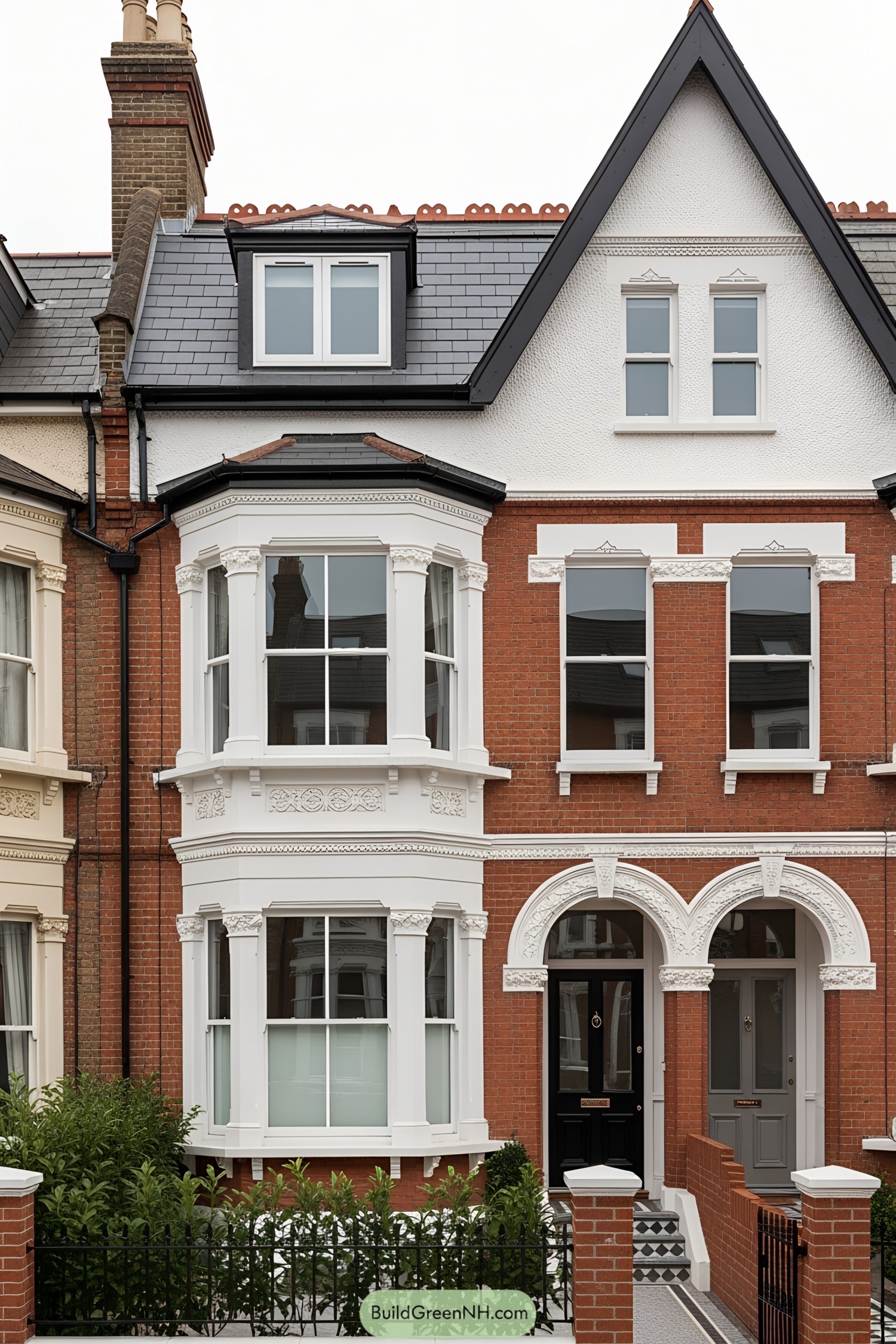 Victorian terrace house with arched doorways and bay windows