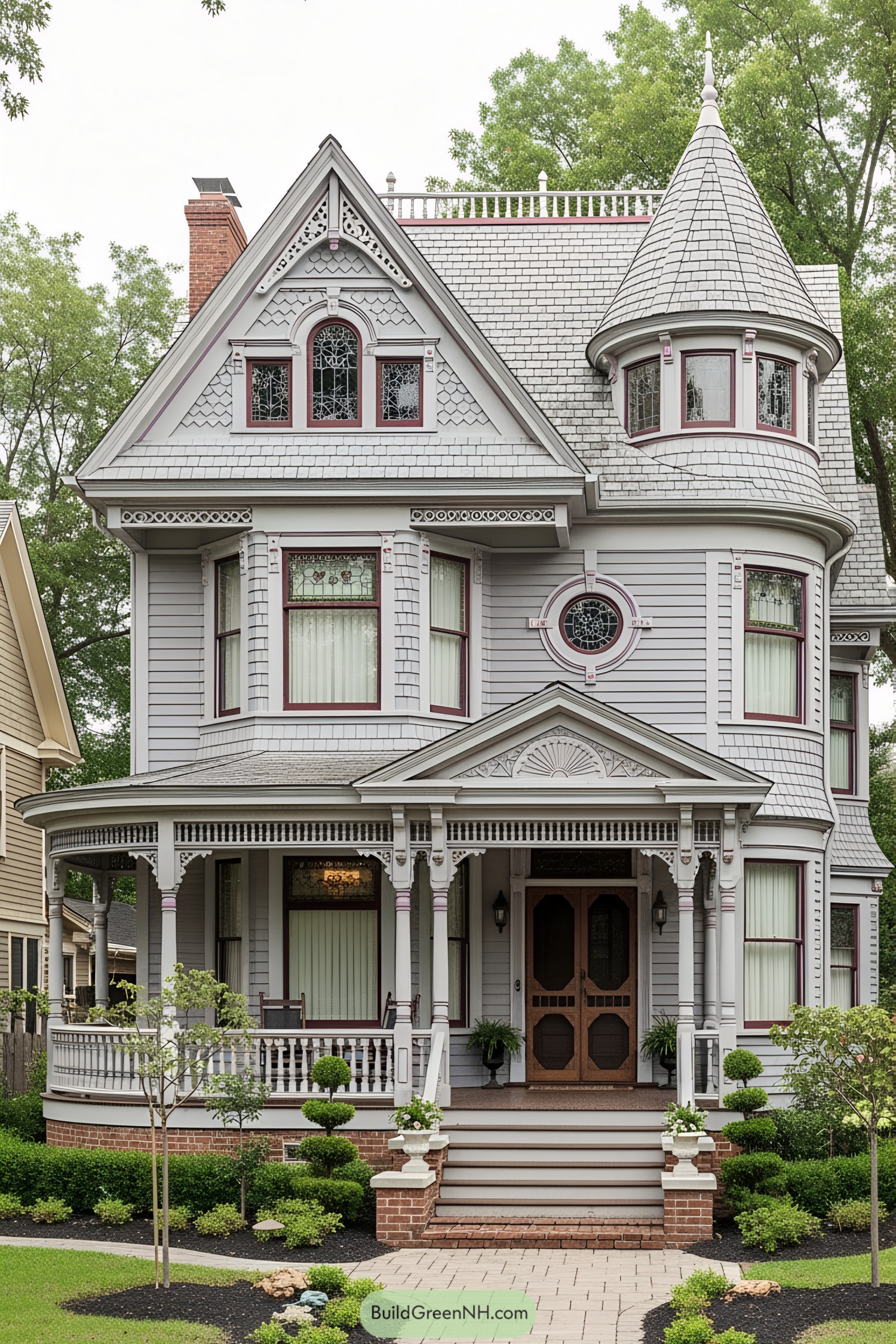 Victorian-style house with elaborate gables and a charming turret