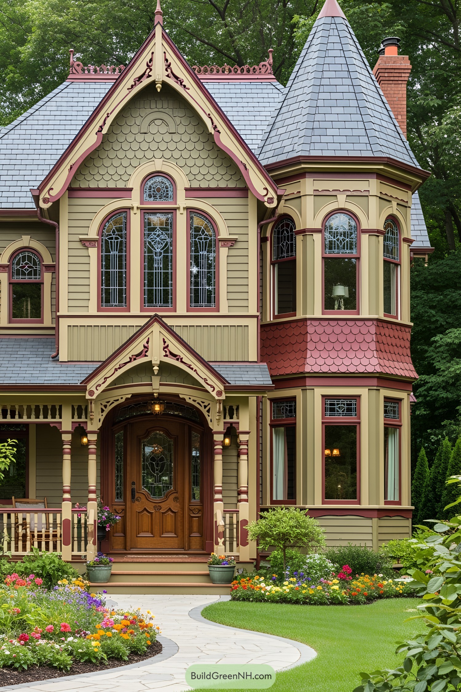 Victorian home with delightful turret and lush garden