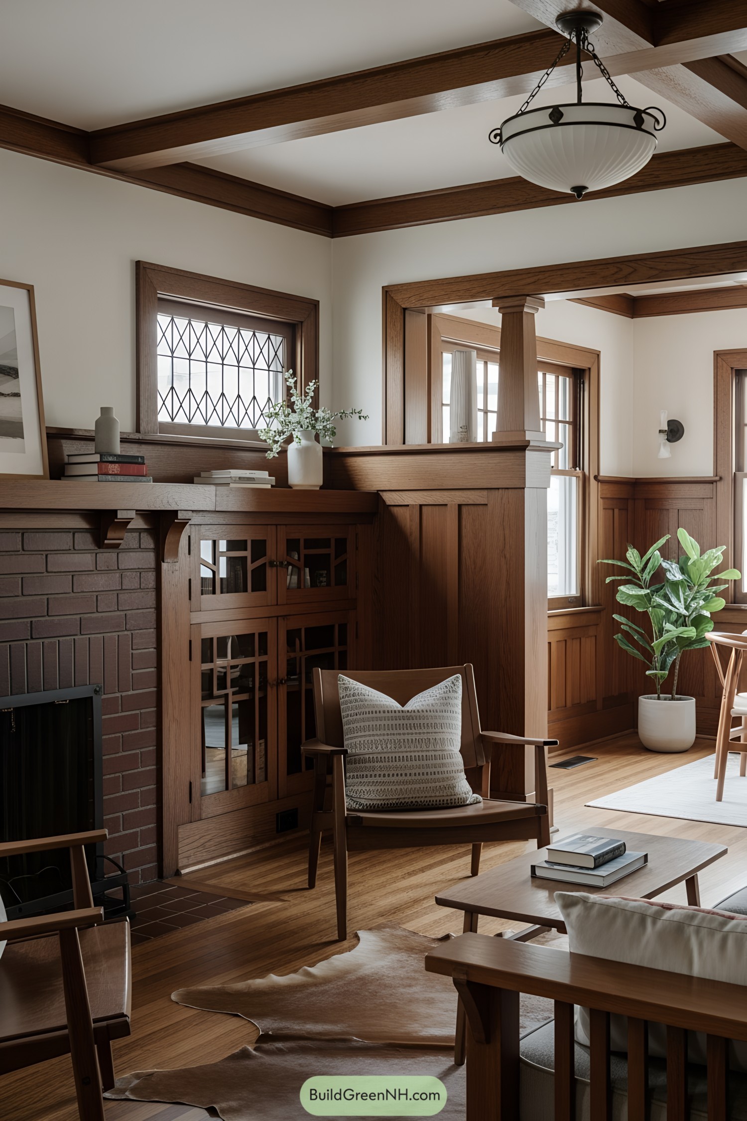 Wood-paneled room with vintage decor and a cozy atmosphere