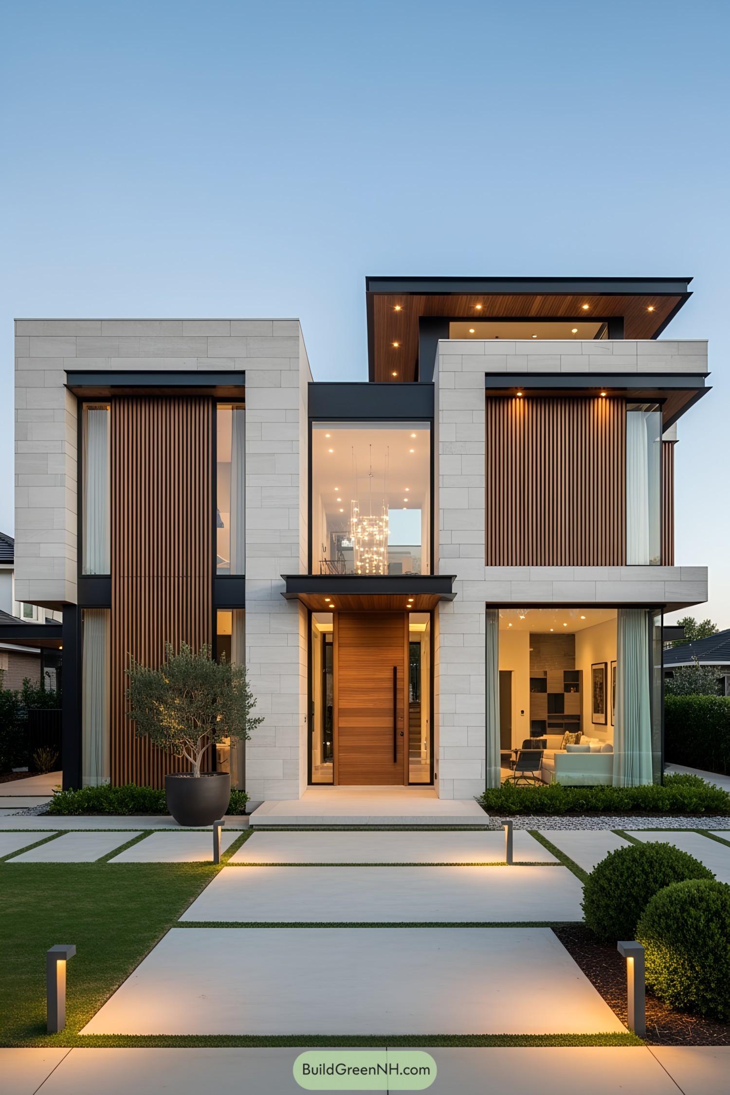 Sophisticated modern villa with sleek lines and wood accents