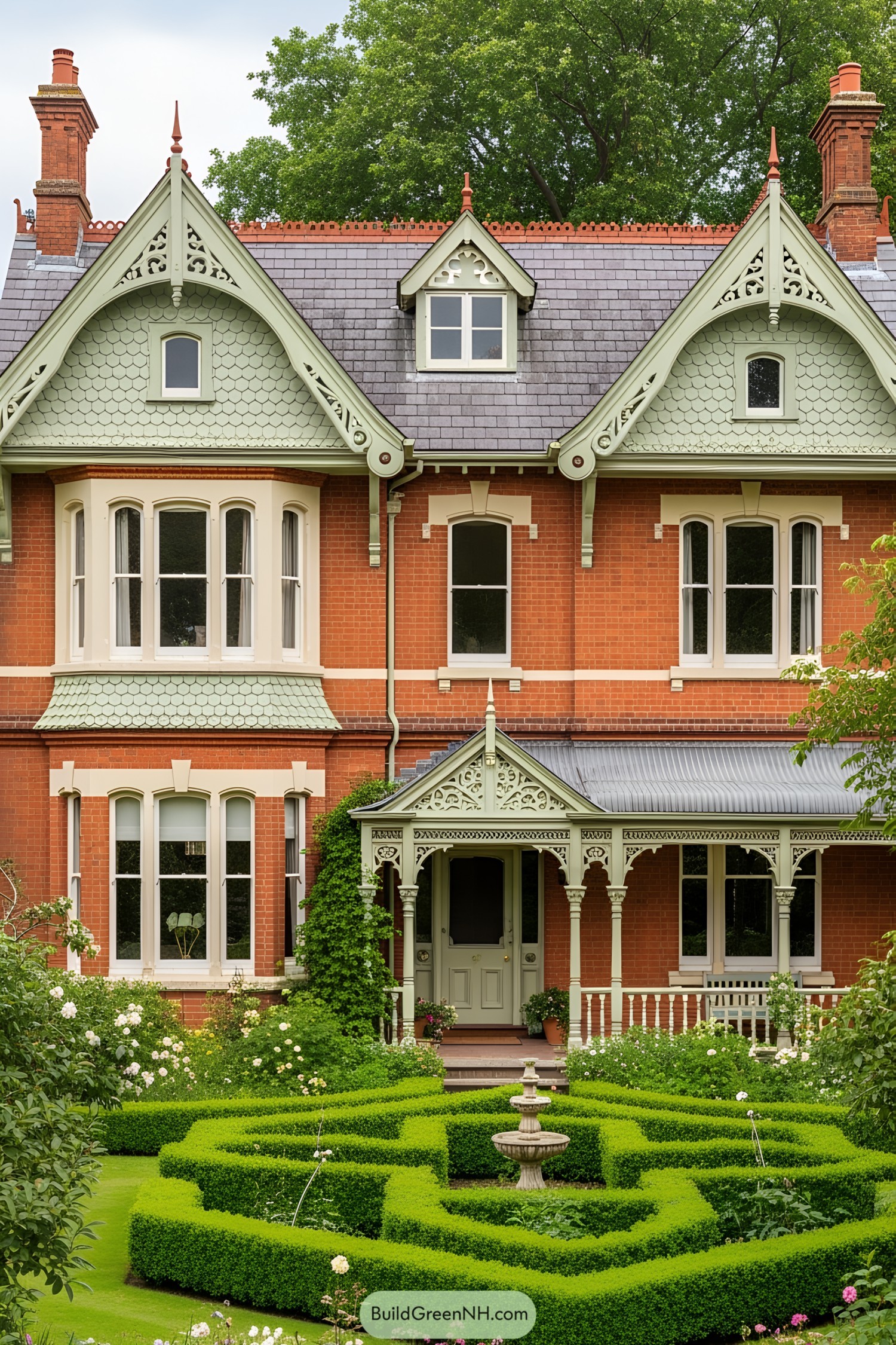 Victorian cottage with intricate trims and a manicured garden