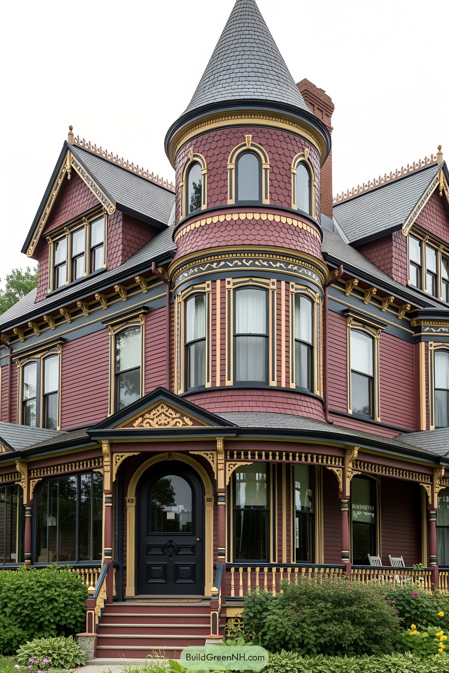 Victorian house with a prominent turret and intricate detailing