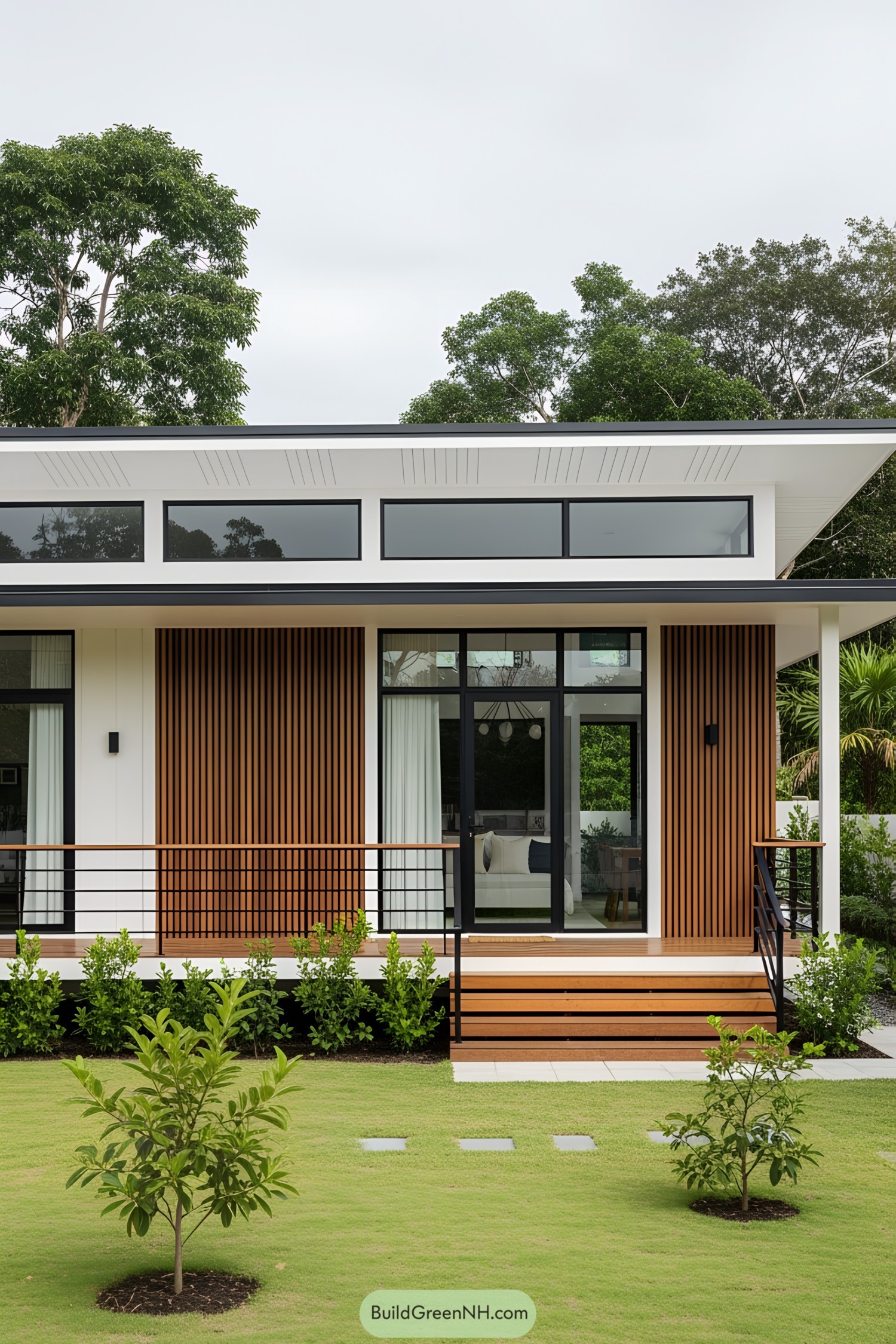Minimalist bungalow with clean lines and lush greenery