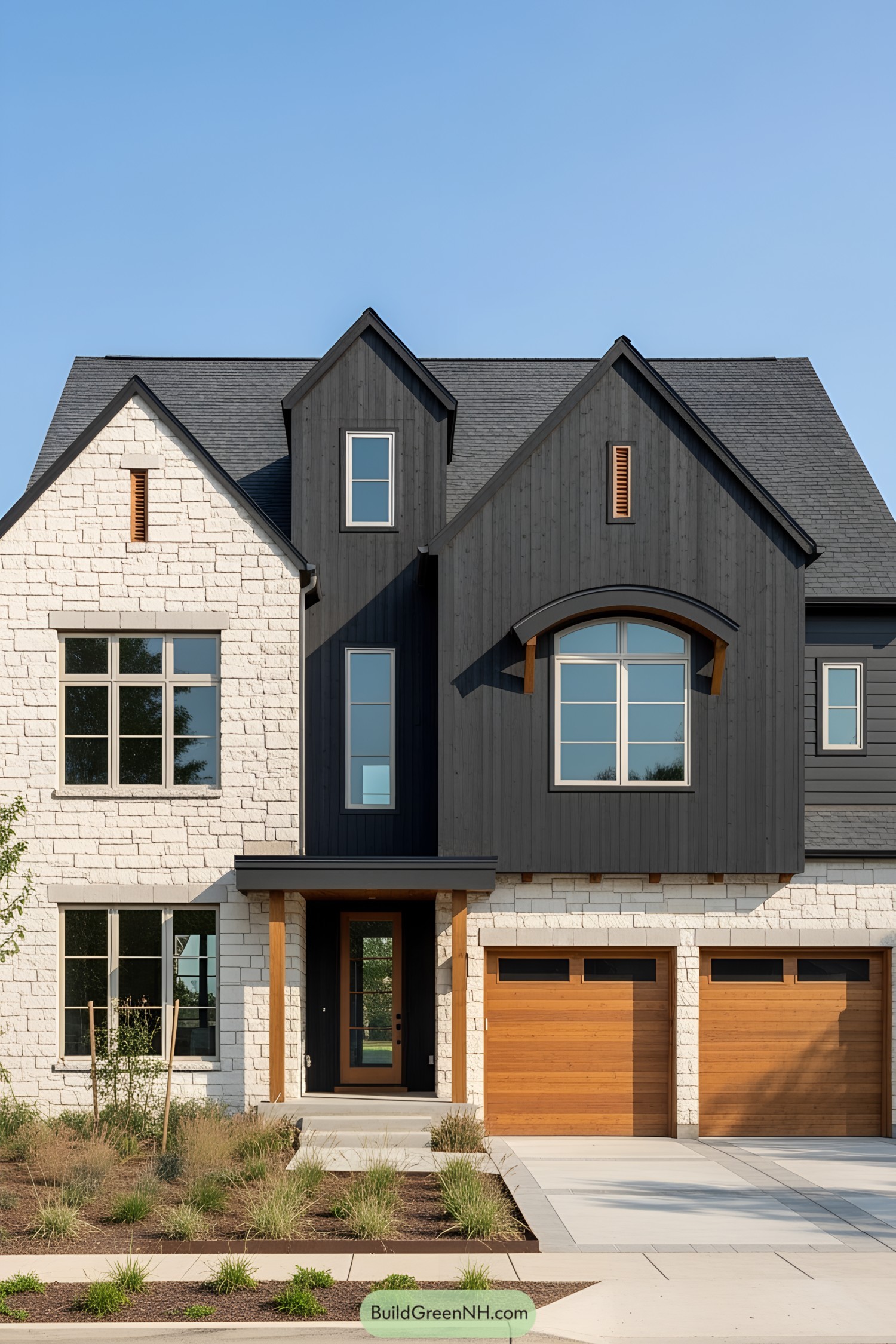 Modern house with black and stone facade