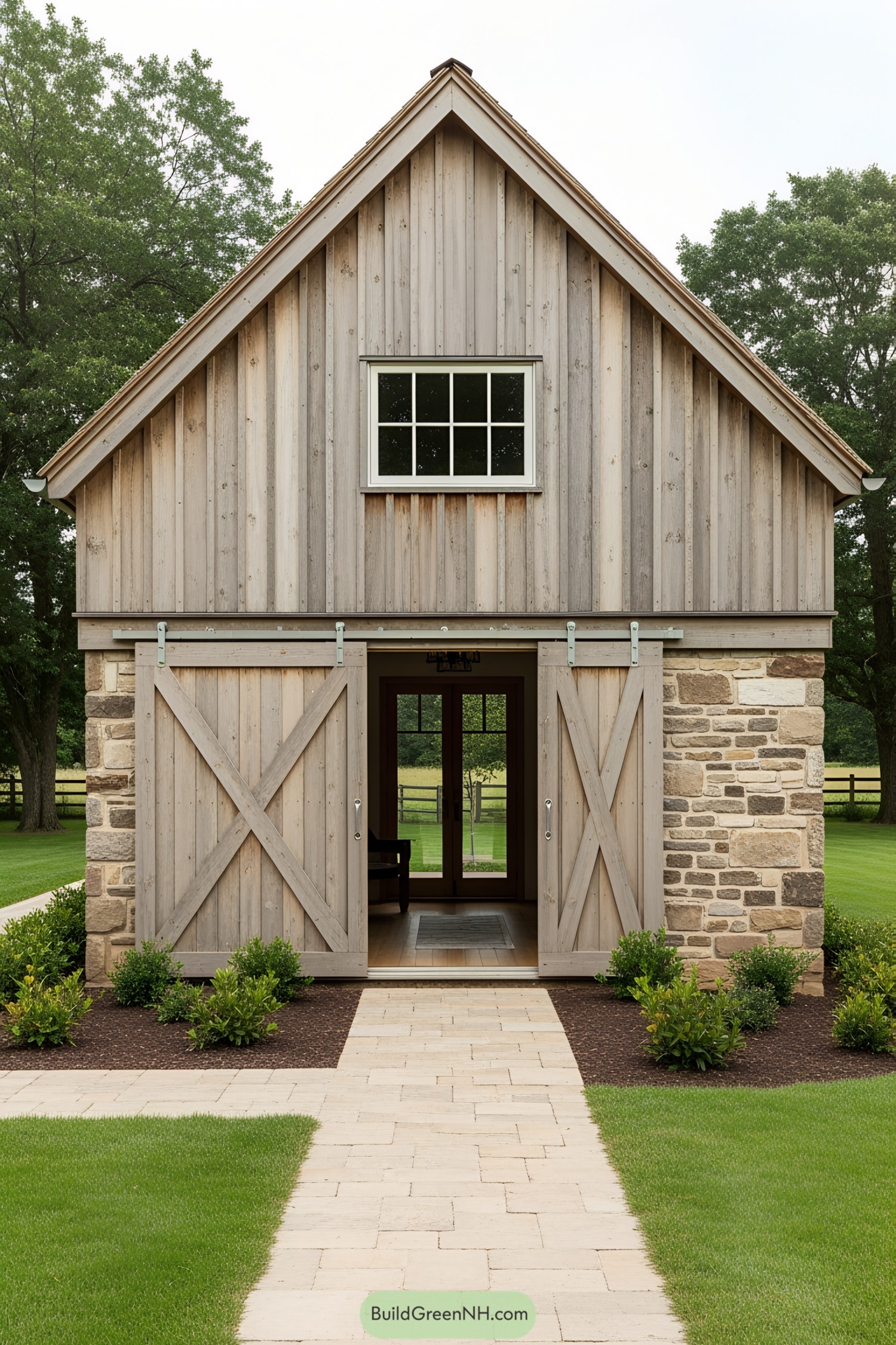 Small rustic house with wooden sliding doors