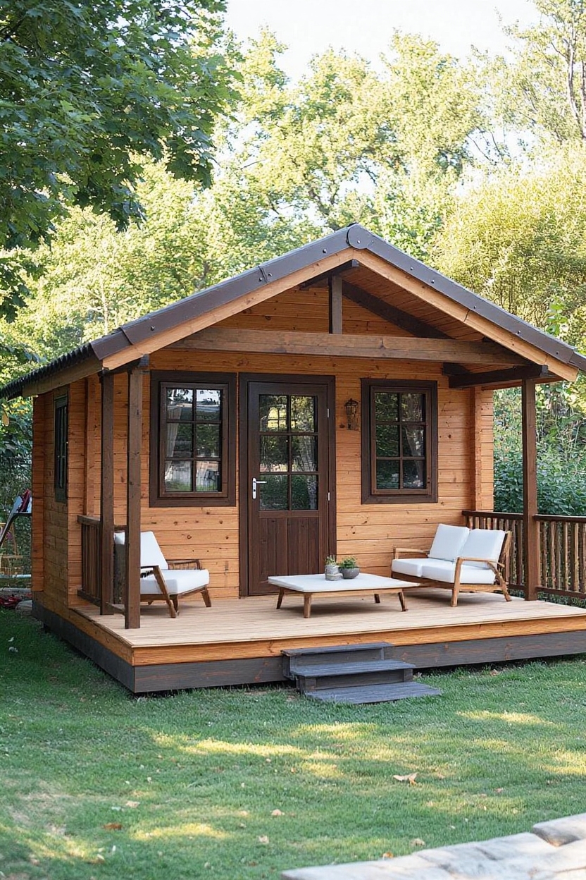 make the porch larger and with outdoor furniture