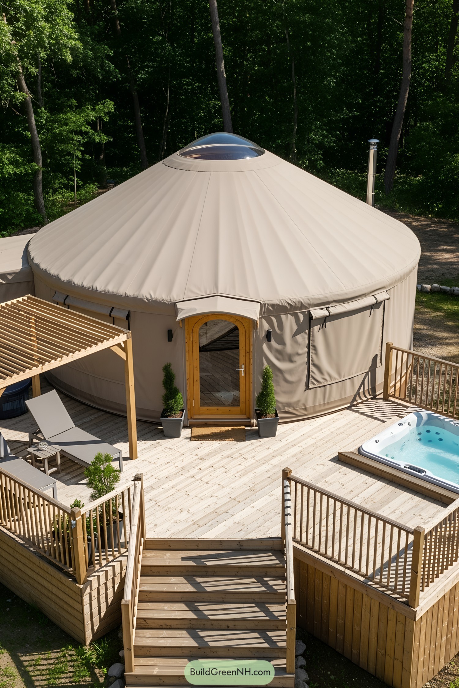 Luxurious yurt with a deck and hot tub