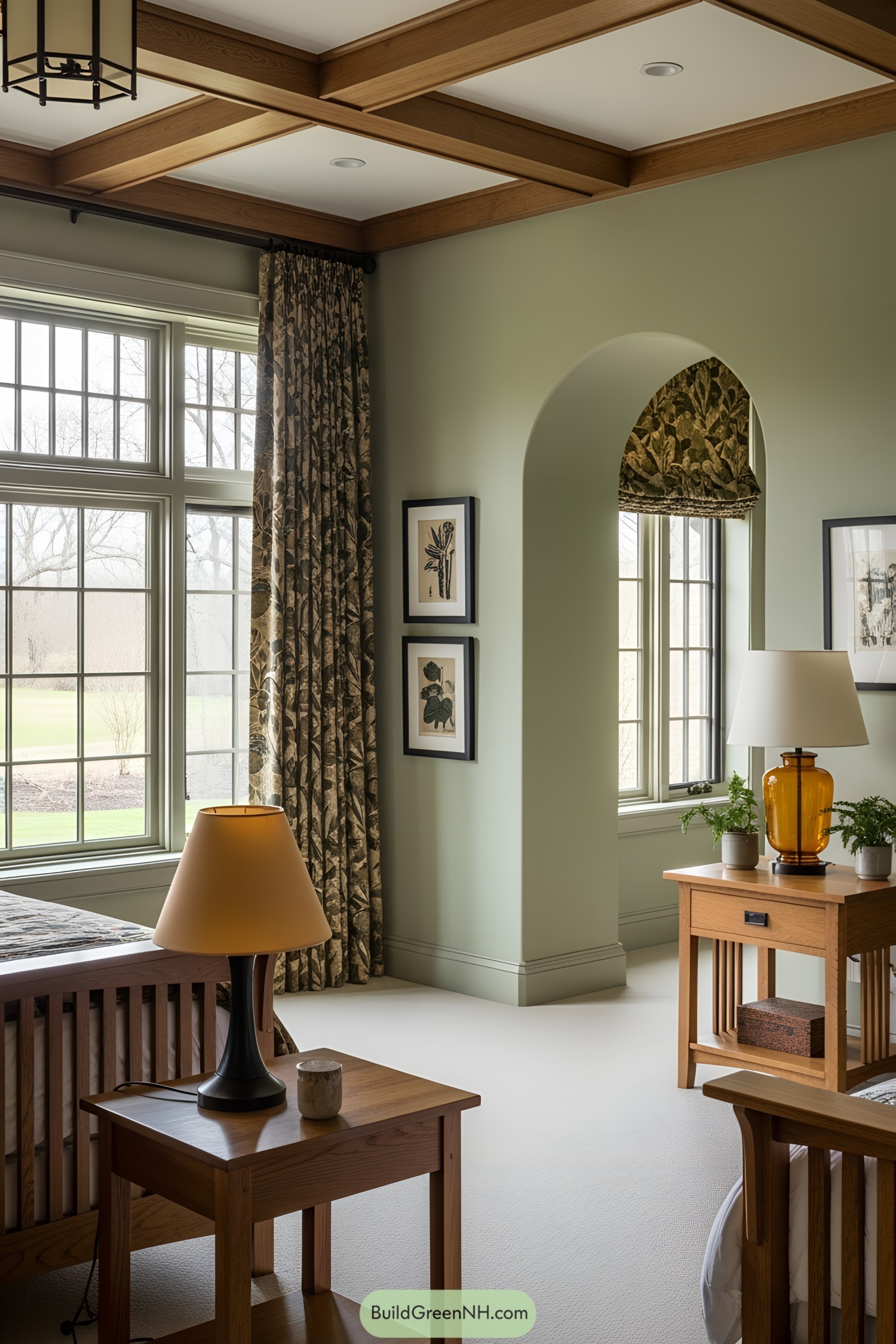 Cozy corner in a craftsman-style room with wooden accents