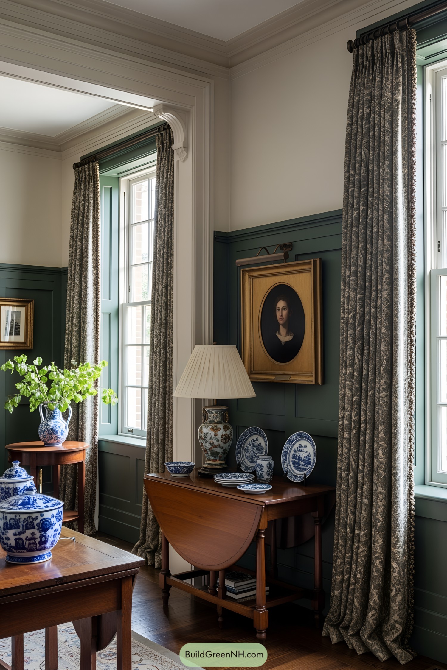 Elegant room with antique décor and blue accents