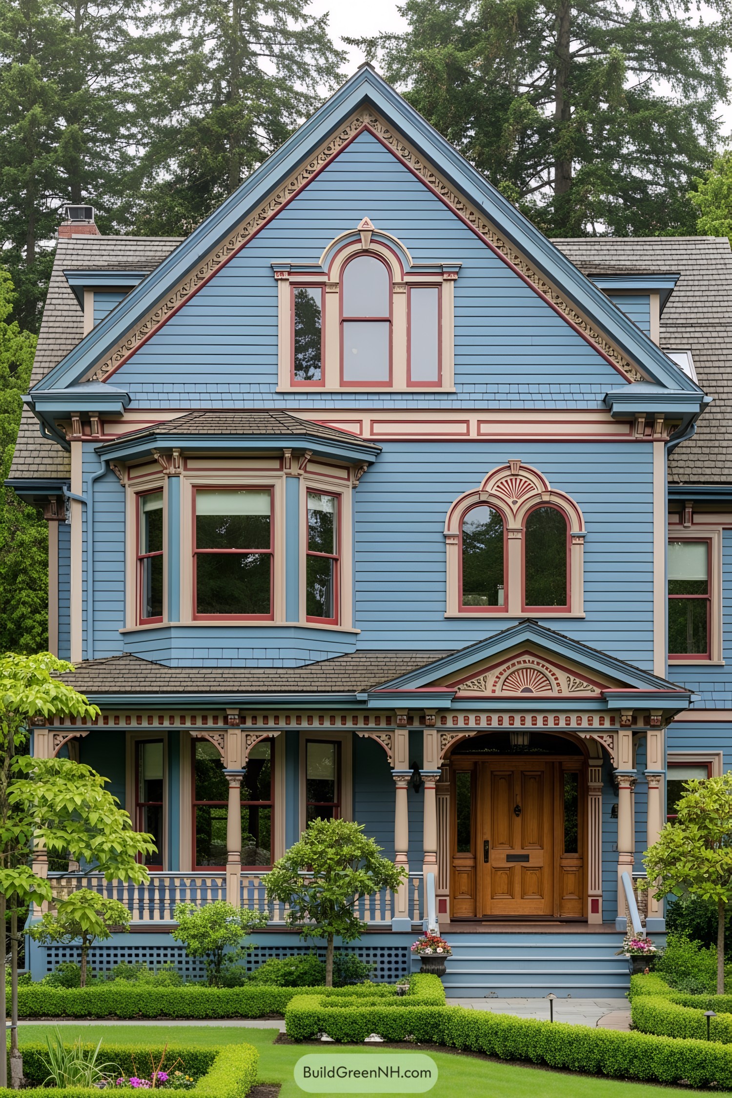 Blue Victorian house with ornate trim