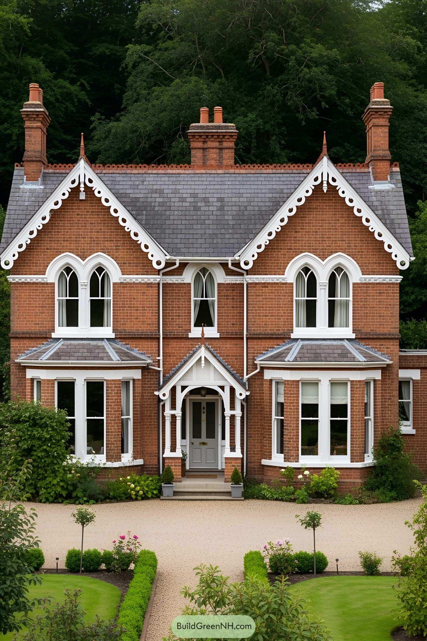 Ornate brick Victorian house with arched windows and detailed woodwork
