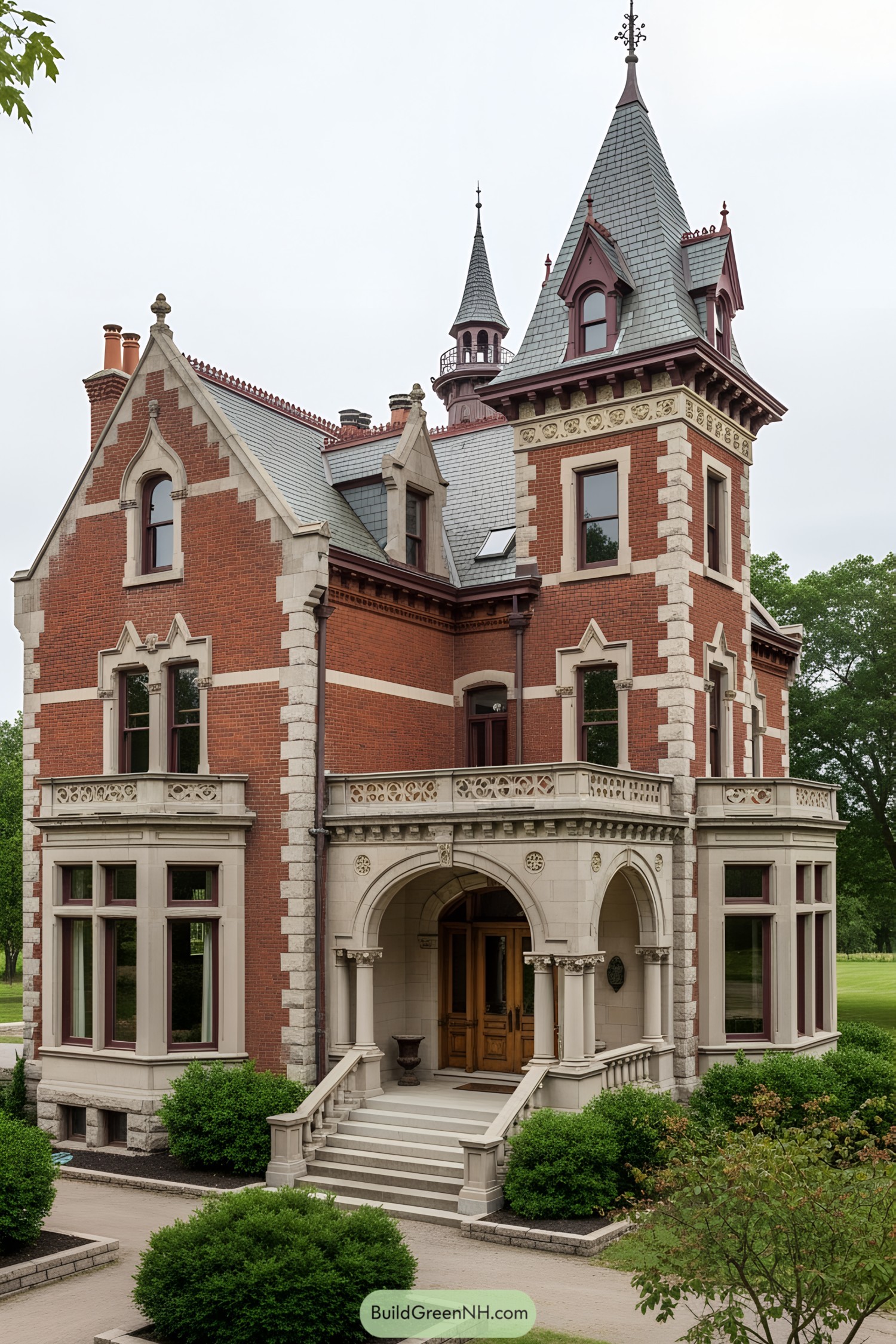 Ornate brick Victorian house with elegant arches