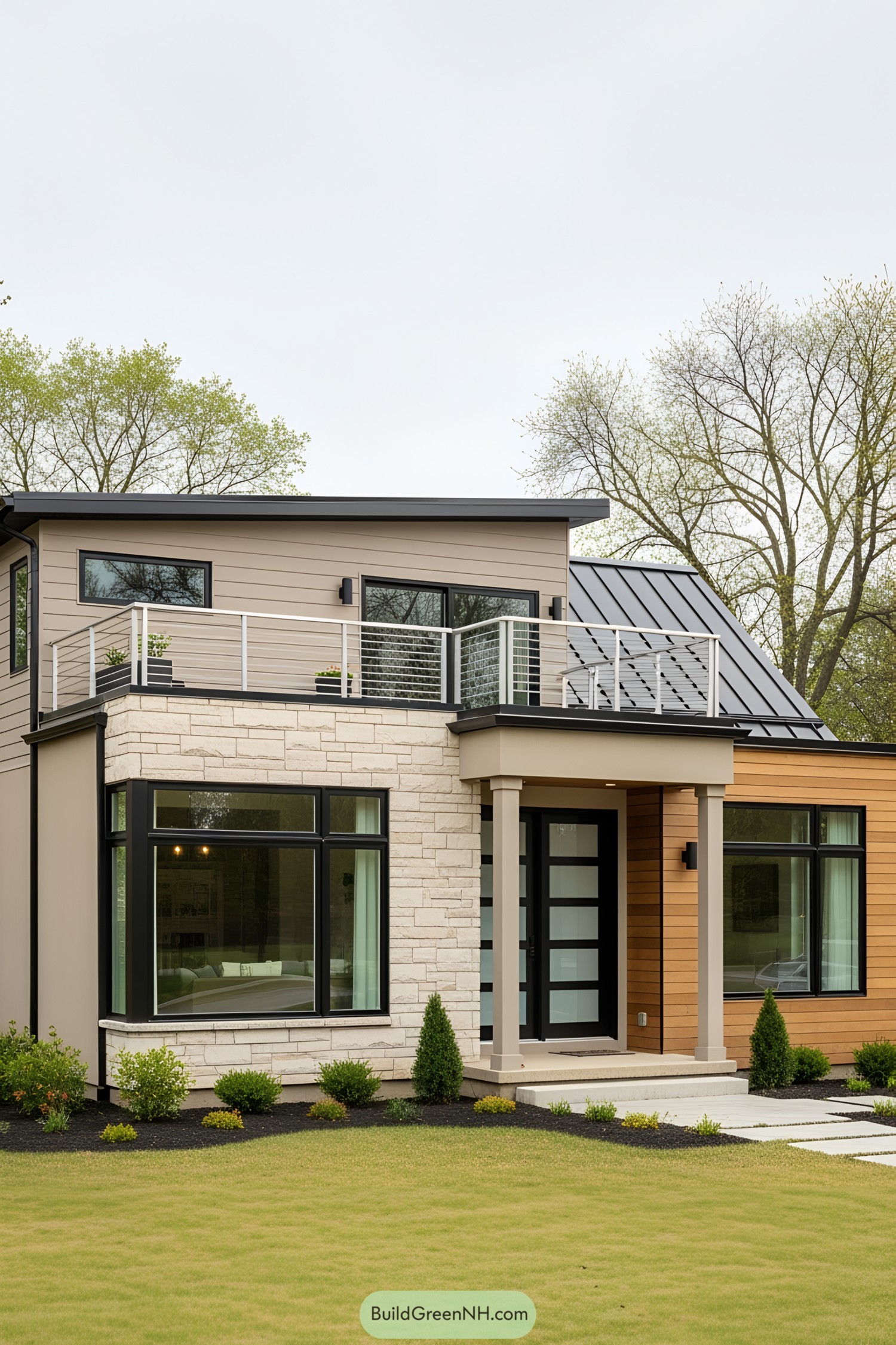 Modern bungalow with a roof deck and large windows