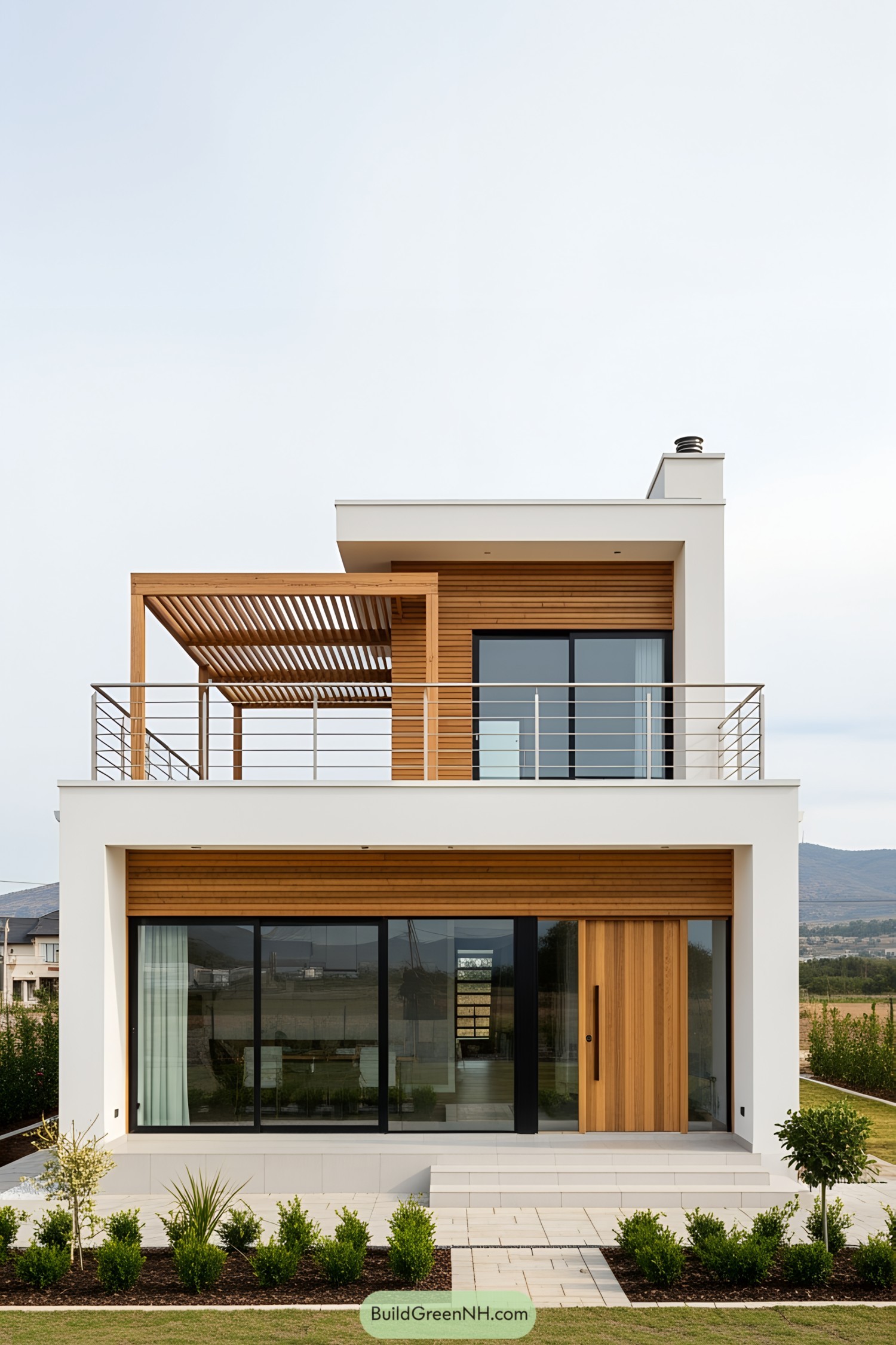 Modern bungalow with rooftop deck on a clear day
