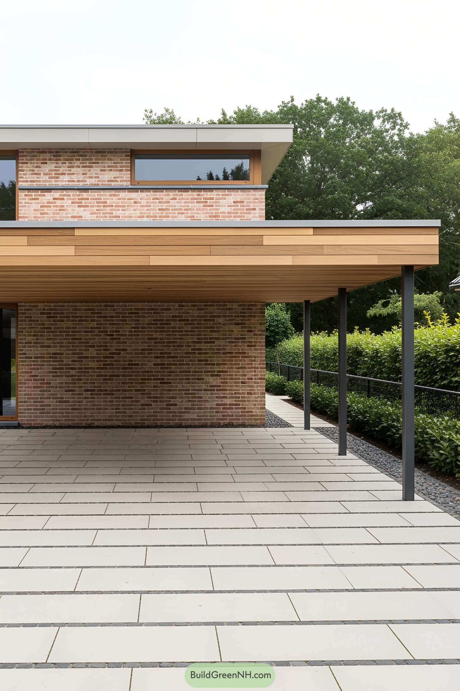 Wood and Brick Carport with Modern Design
