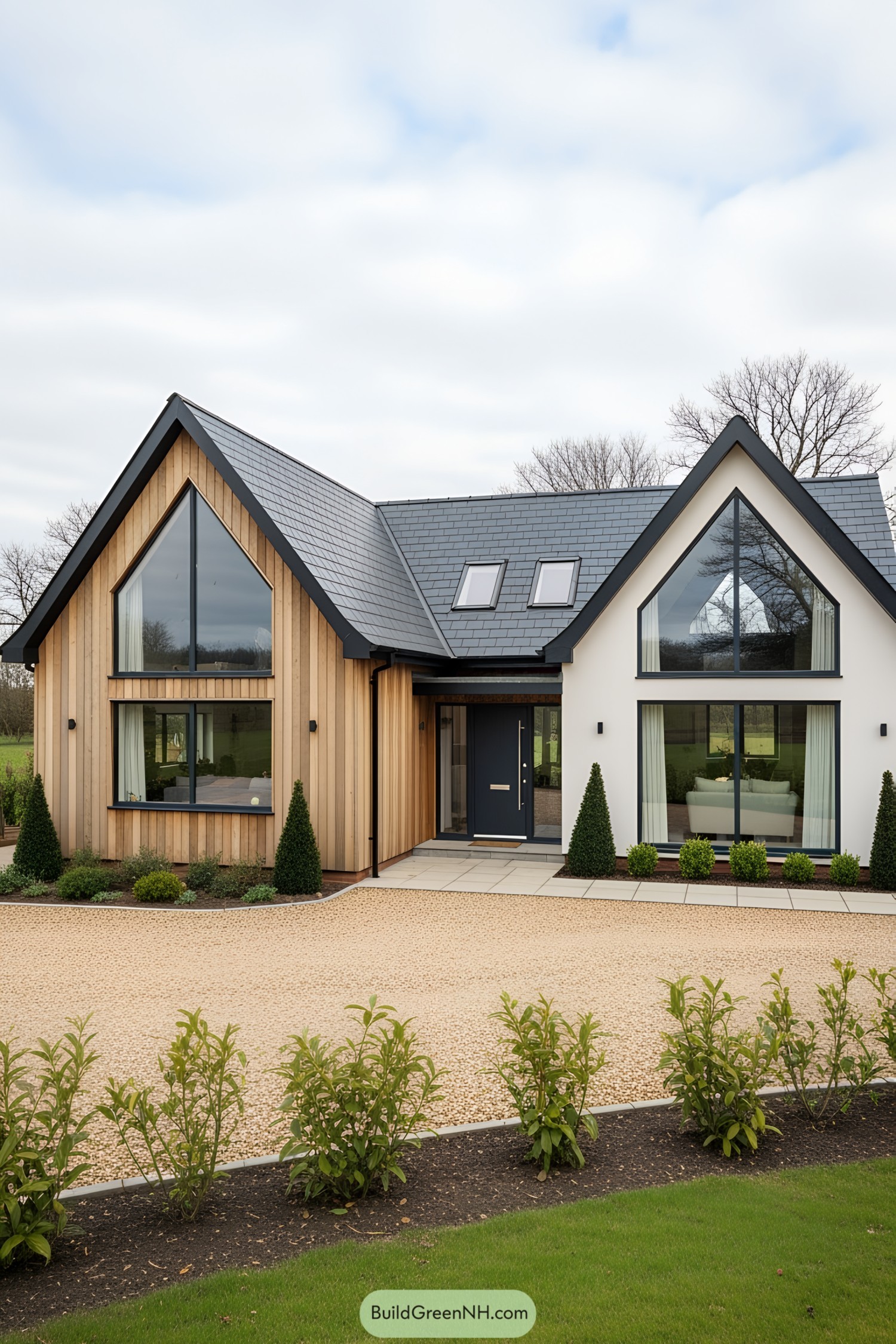 Modern chalet bungalow with large windows