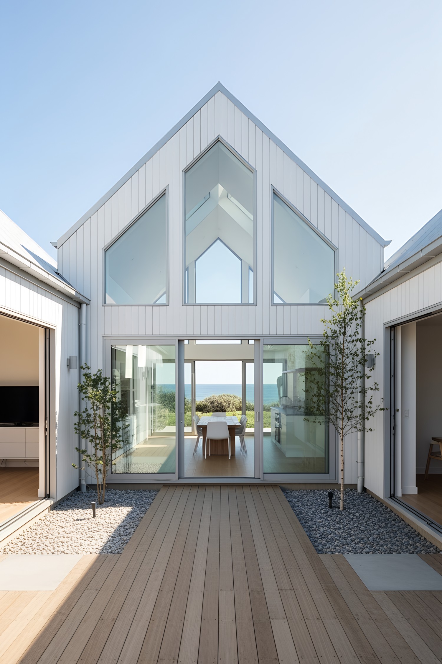 Modern coastal home with large windows and sleek design