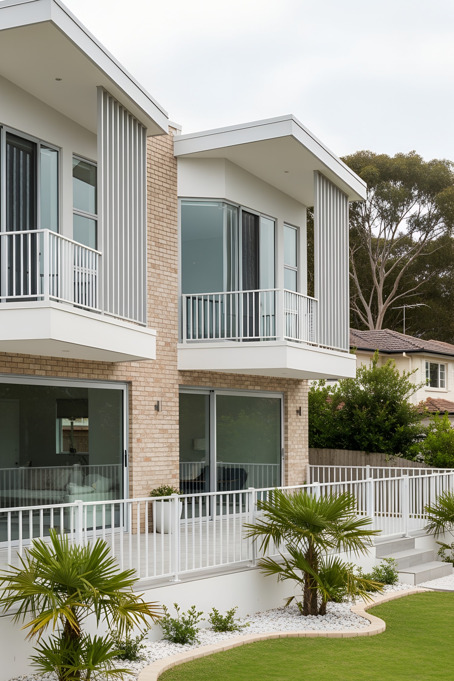 Contemporary coastal home with brick facade