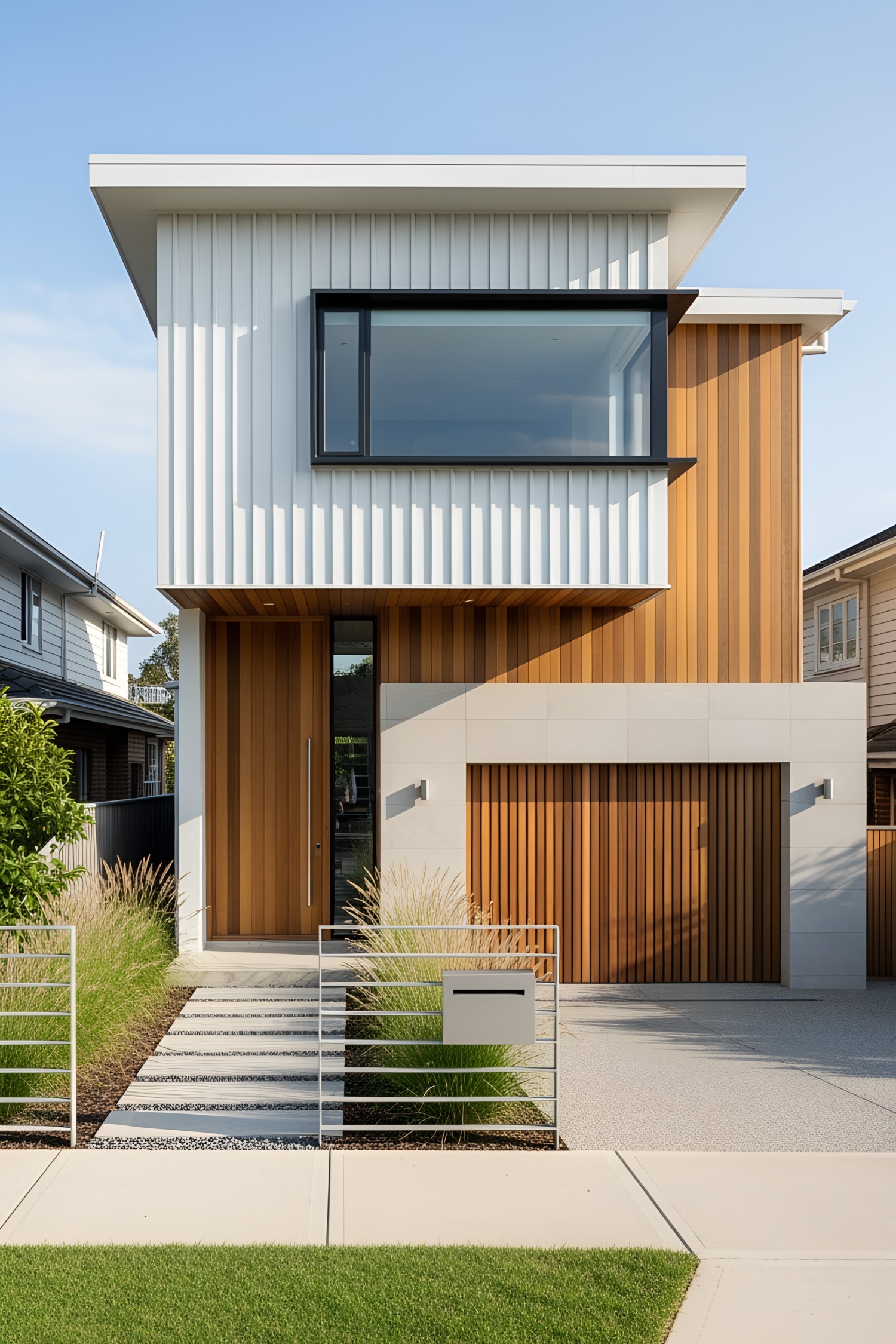 Contemporary coastal home with wood and glass elements