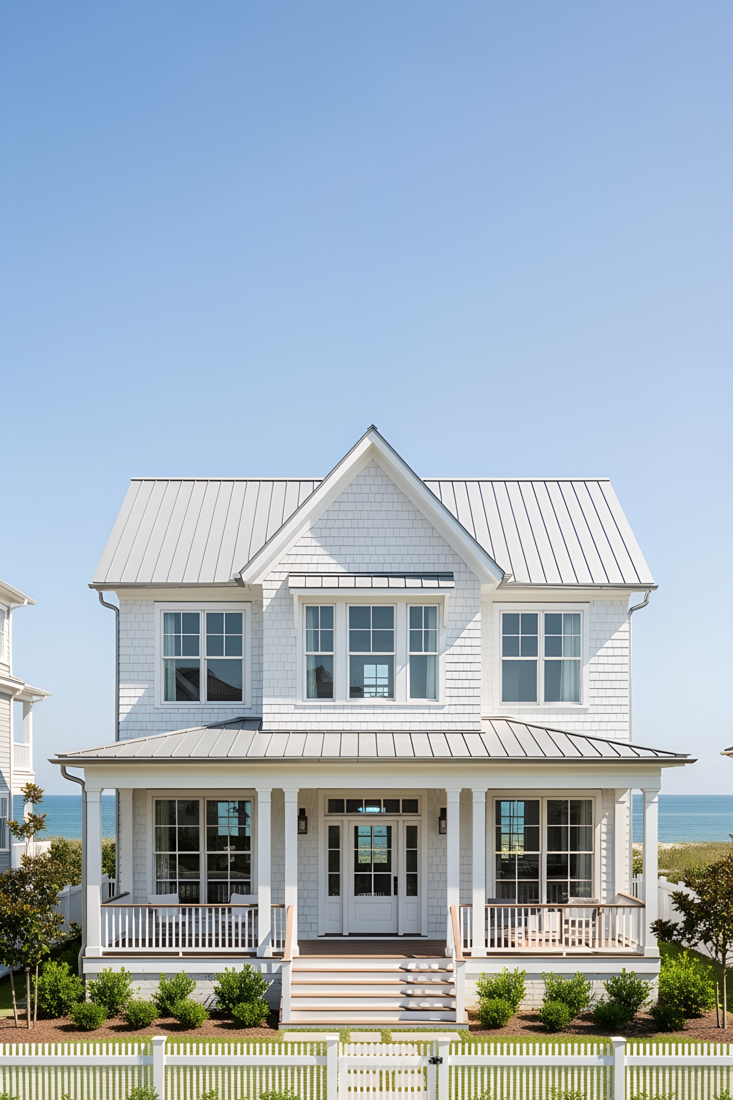 Charming white coastal house with a porch