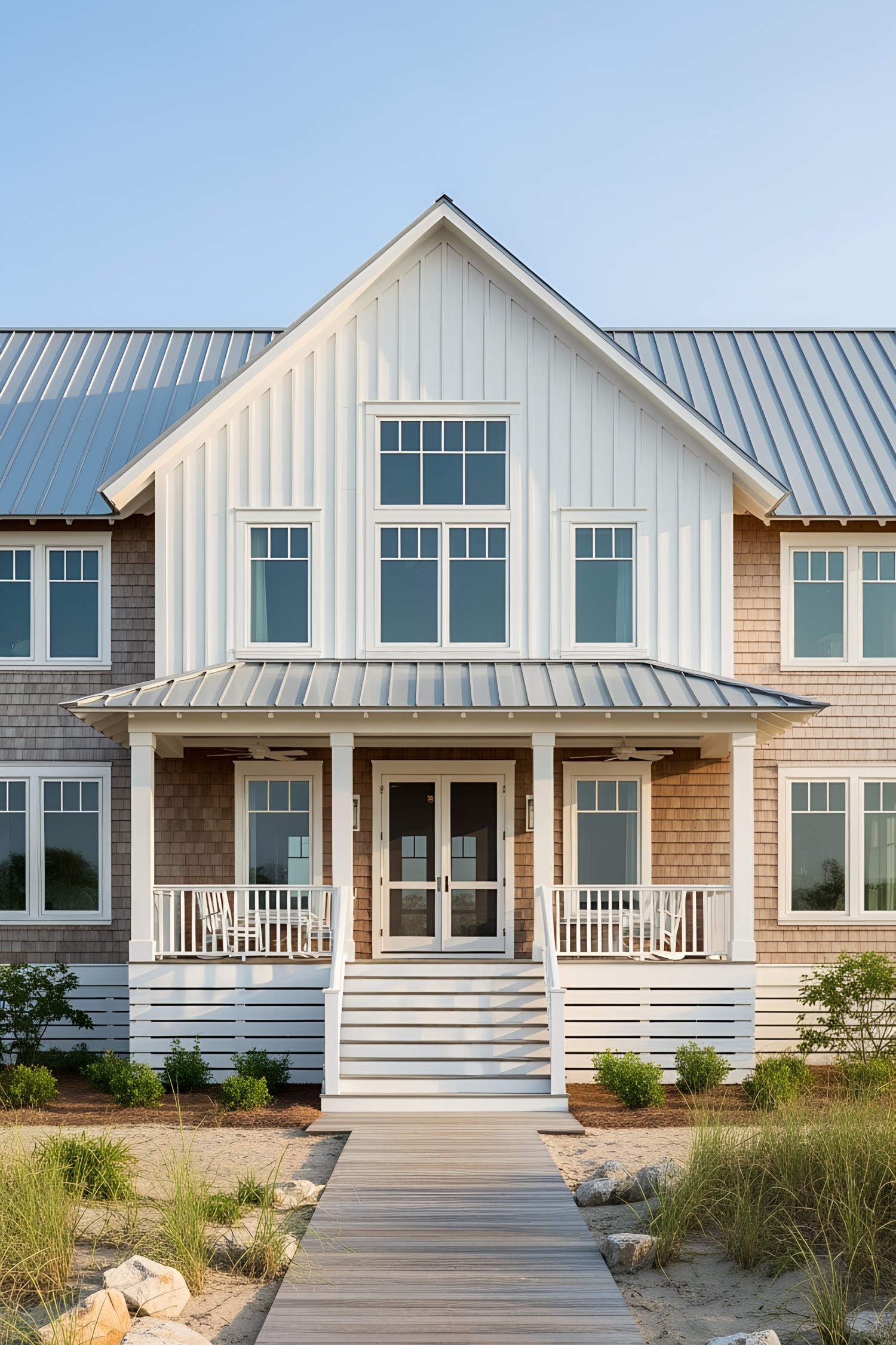 Beachfront house with a welcoming porch and large windows