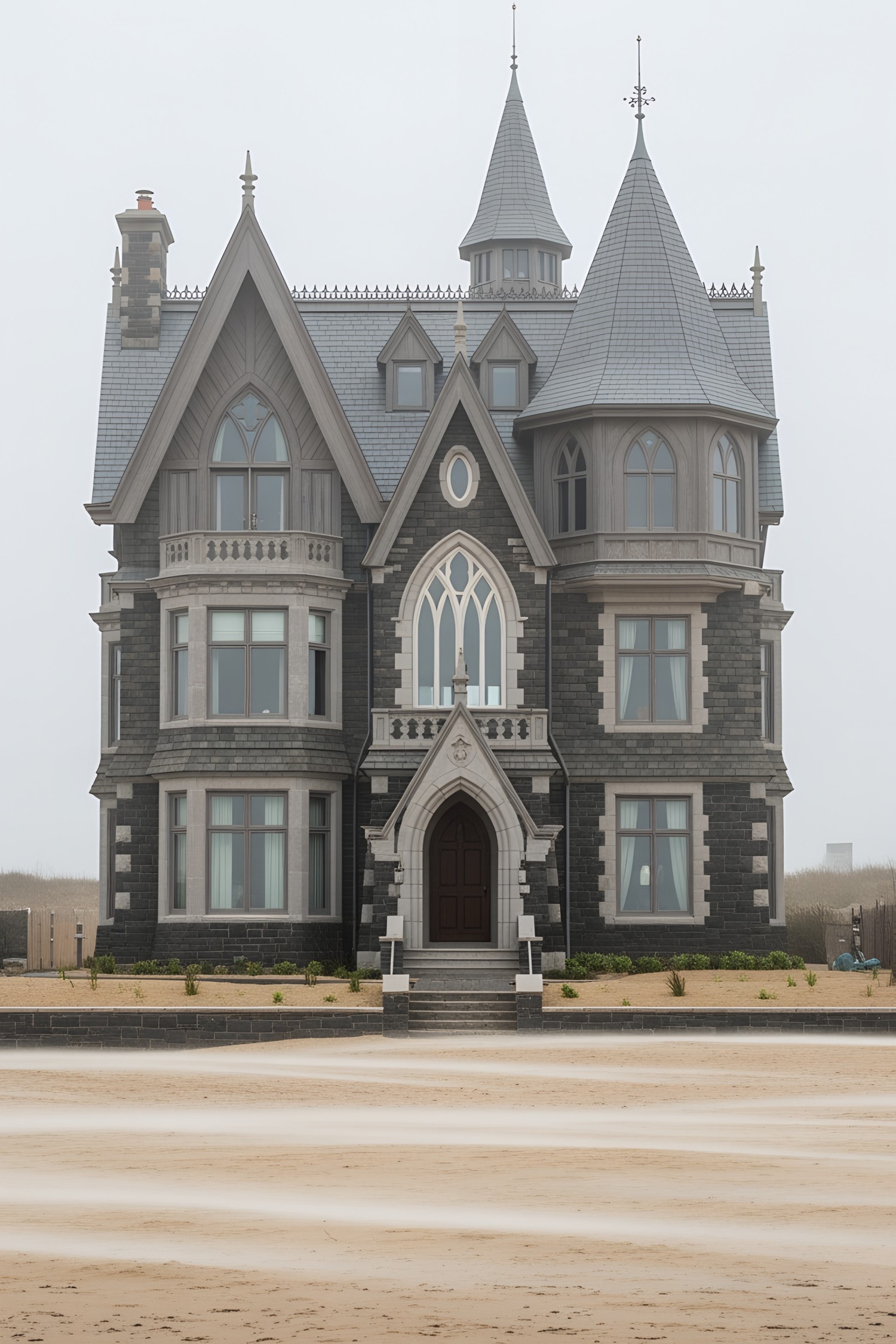 Gothic house with towers by the beach