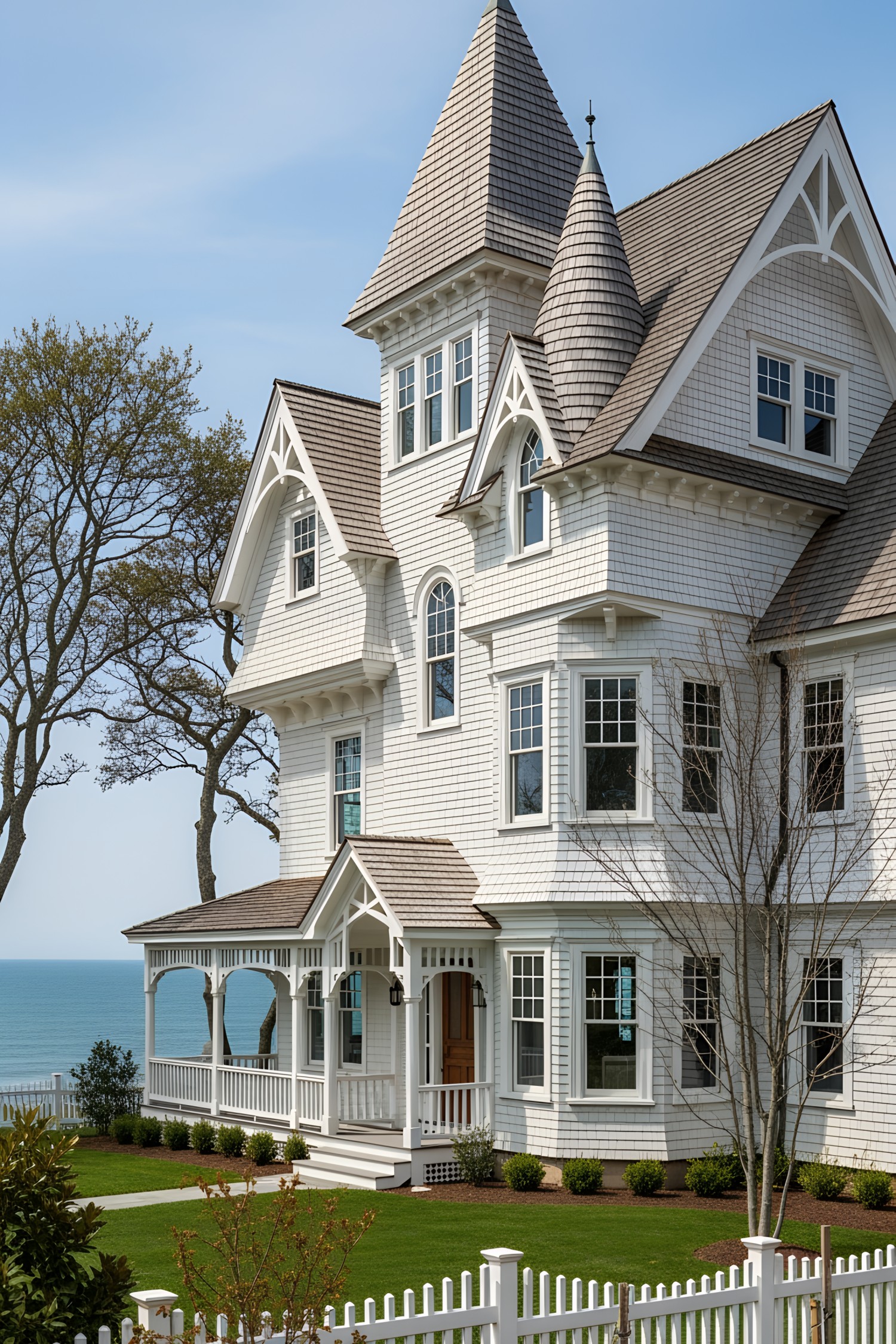 Coastal house with Gothic architecture and scenic sea view