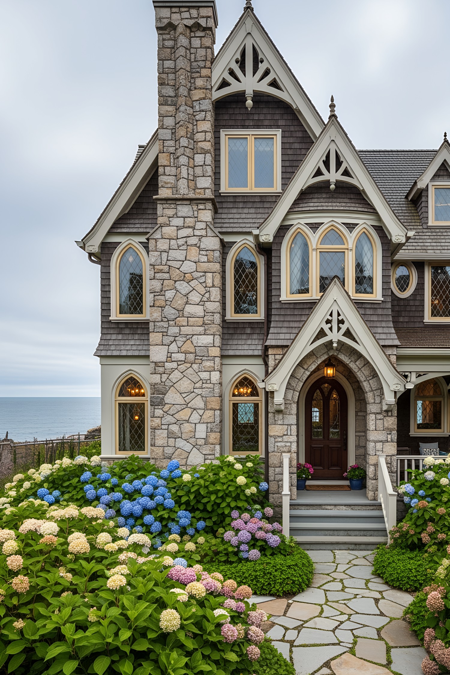 Charming Gothic house with stone accents by the ocean