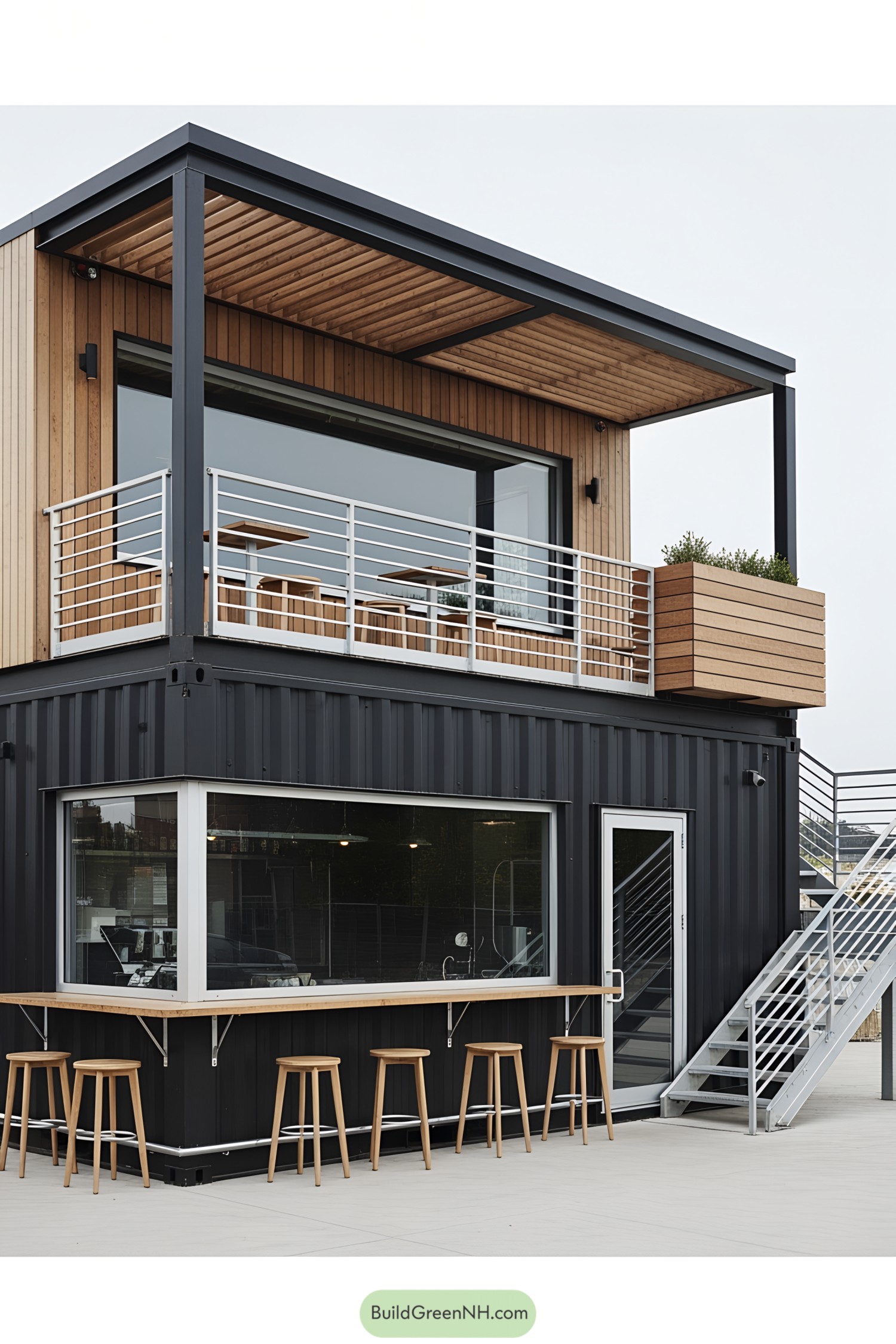 Chic container bar with outdoor seating and sleek design