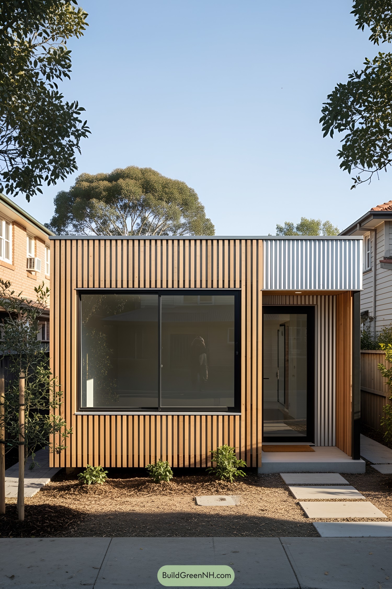 Modern container office with sleek wood and metal exterior