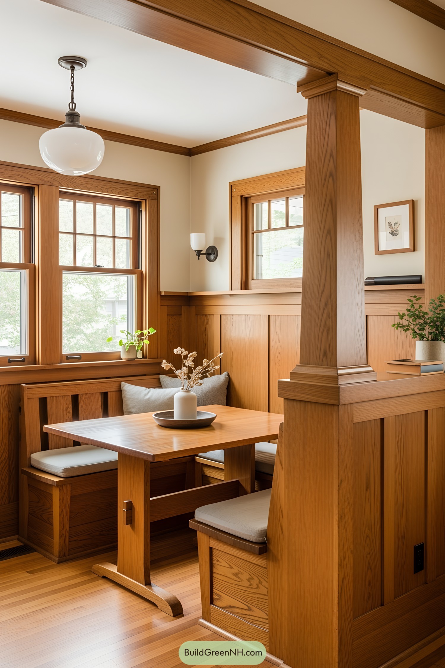 Cozy dining nook with warm wood accents and natural light