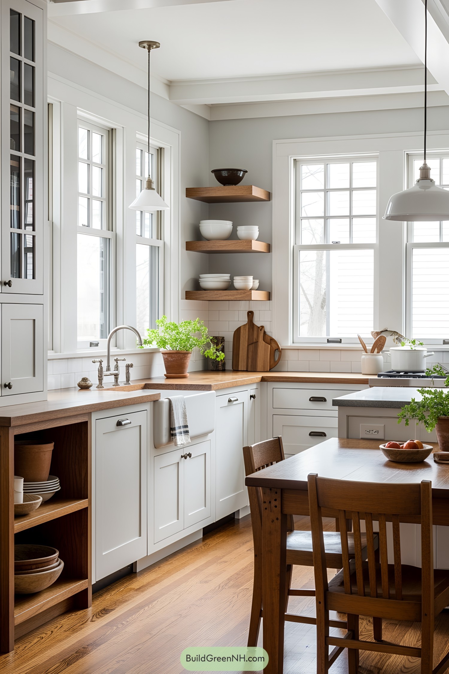 Cozy kitchen with farmhouse sink and wooden accents