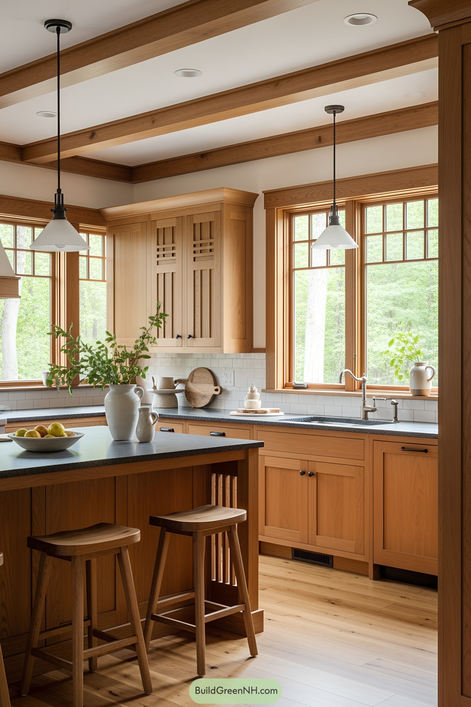 Classic wooden cabinetry in a sunlit kitchen