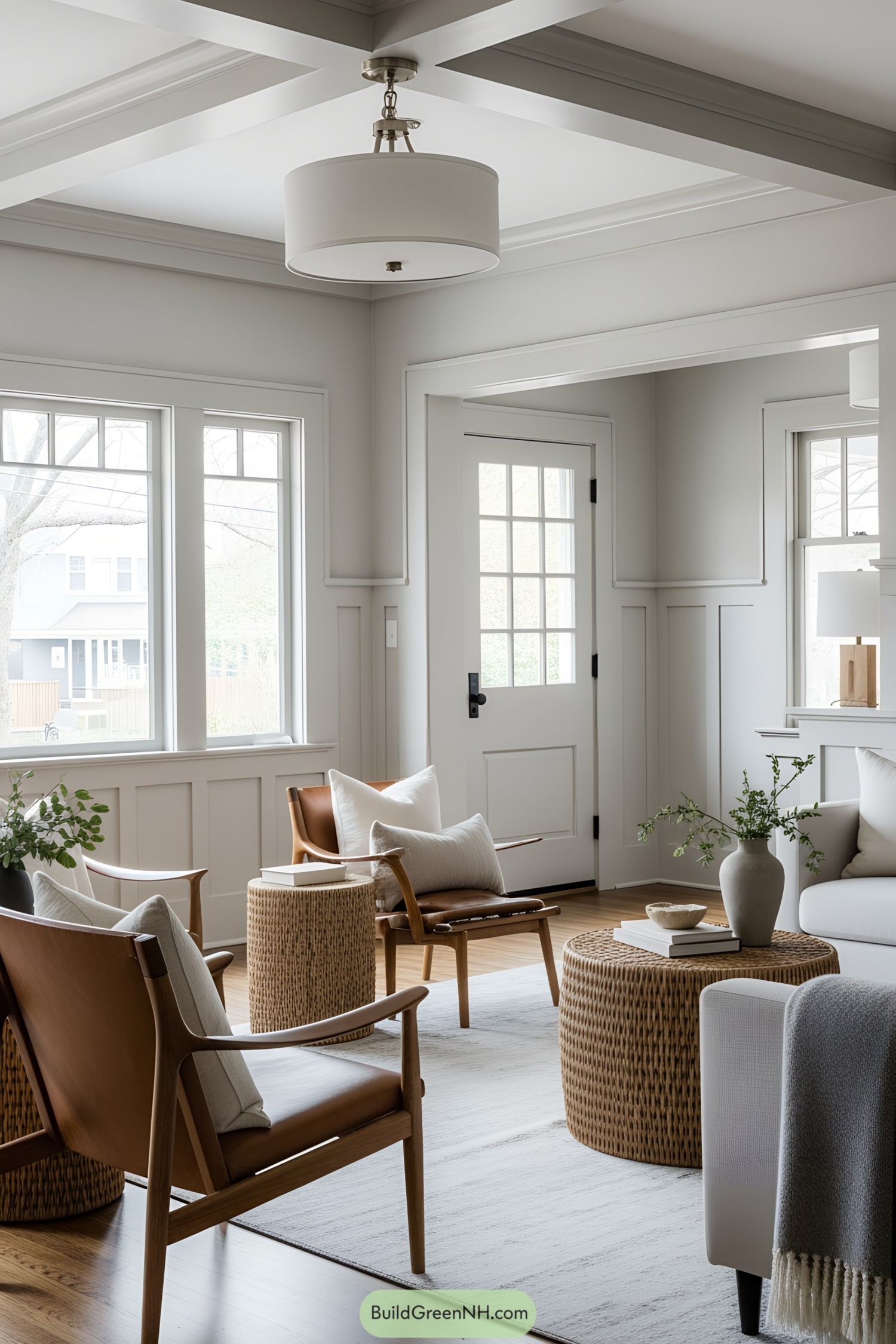 Bright and airy craftsman-style living room with natural textures