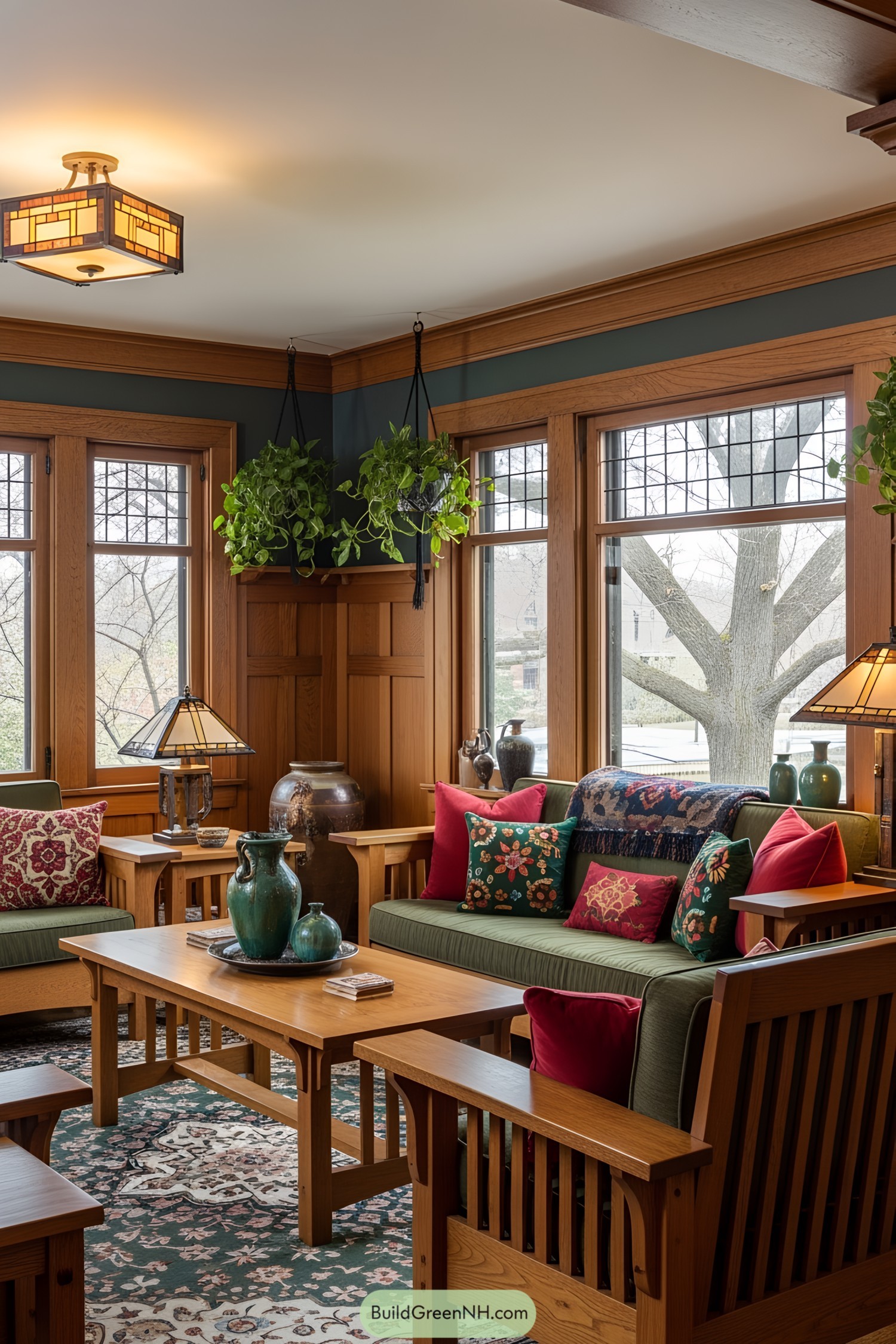 A welcoming craftsman living room with warm wood tones