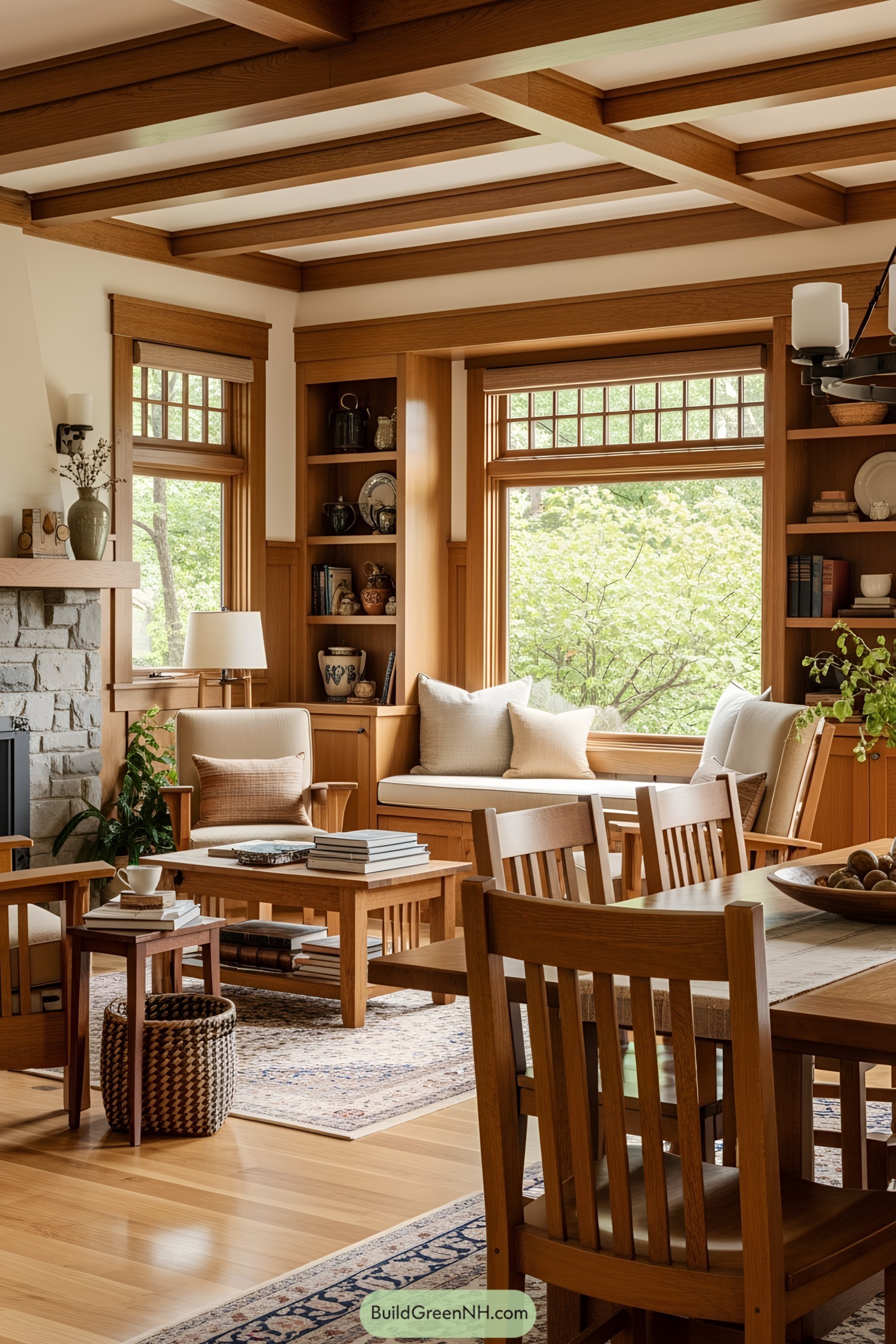 Warm and inviting craftsman living room with wood accents