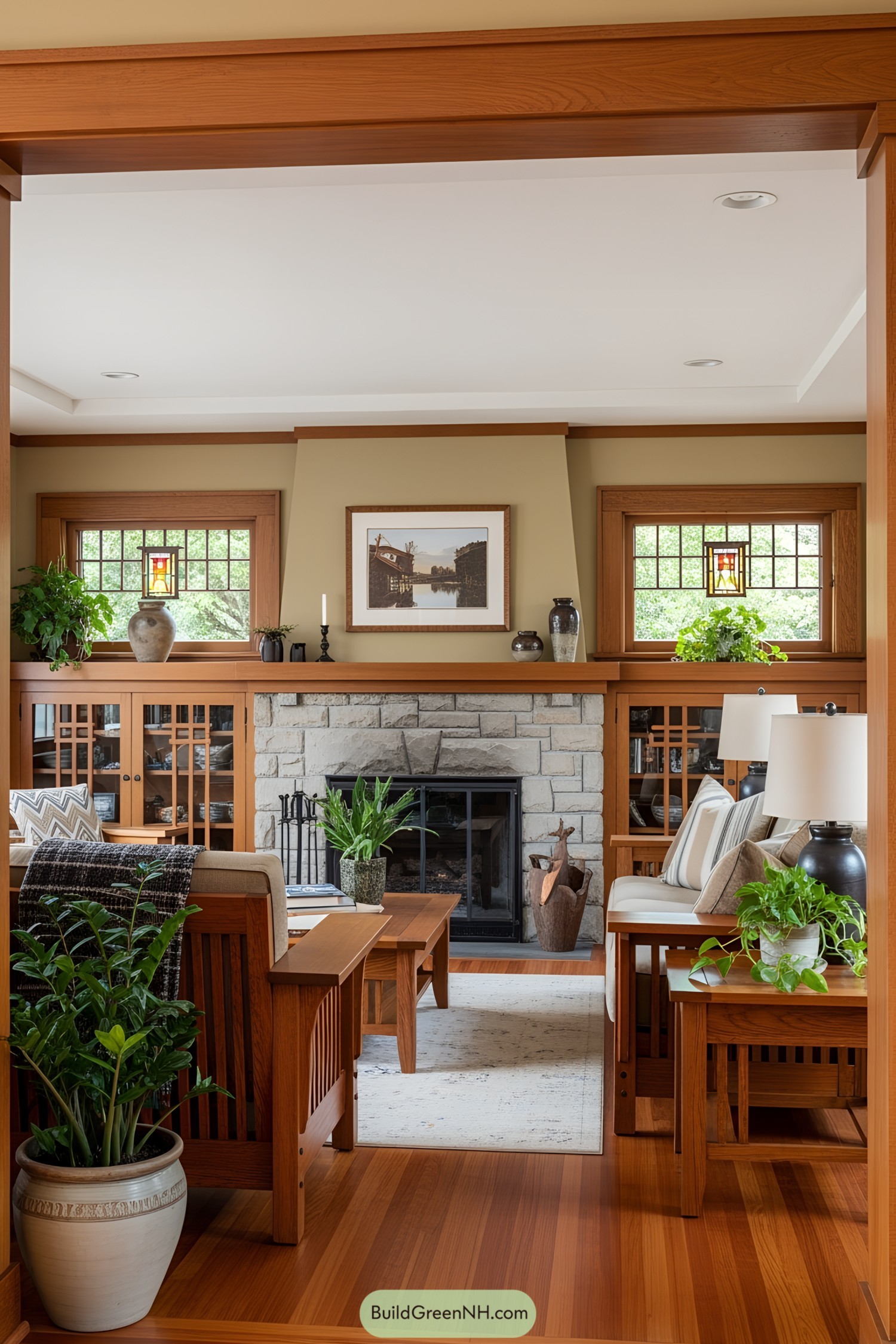 Warm and inviting craftsman living room with wooden accents