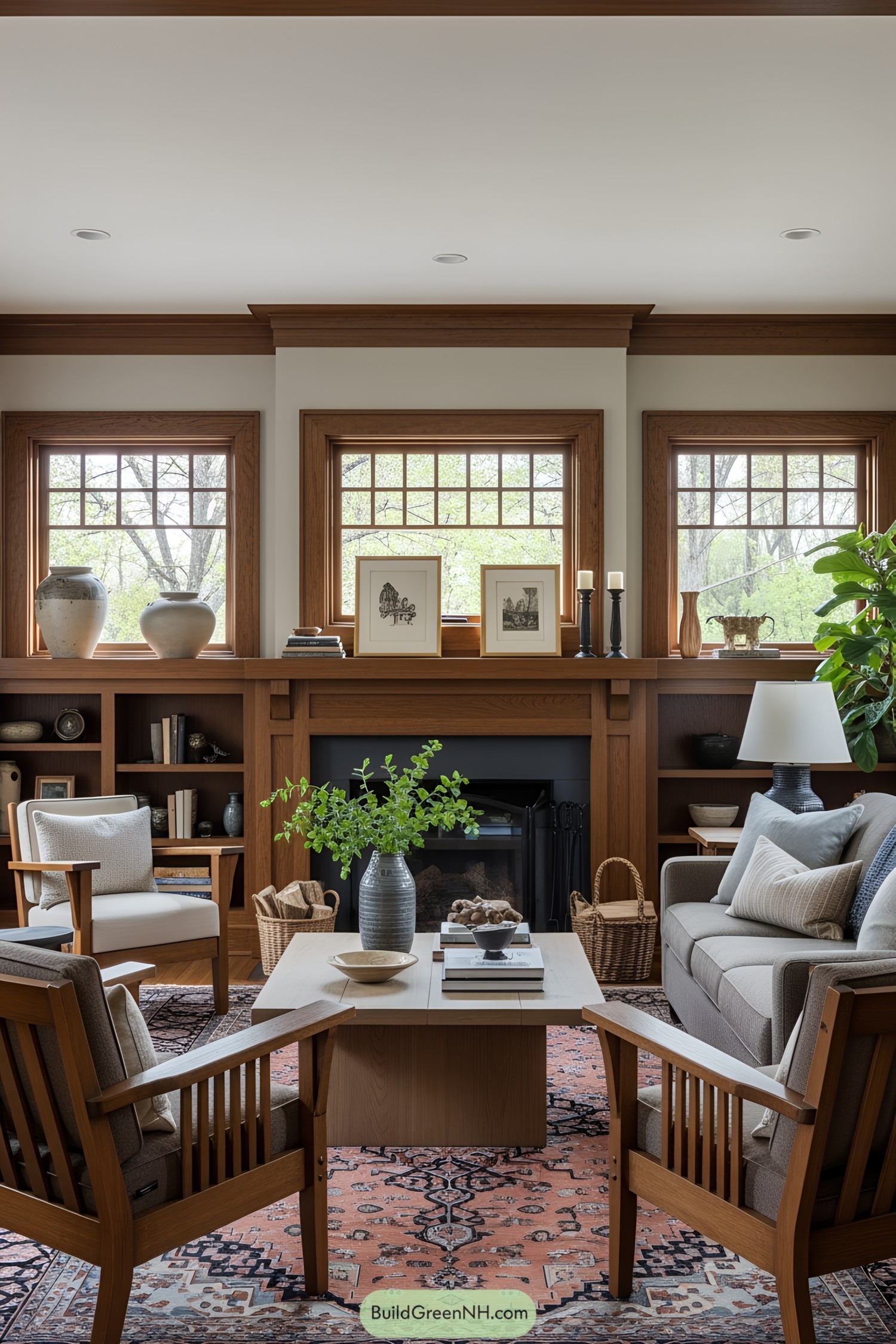 Cozy living room with classic craftsman features