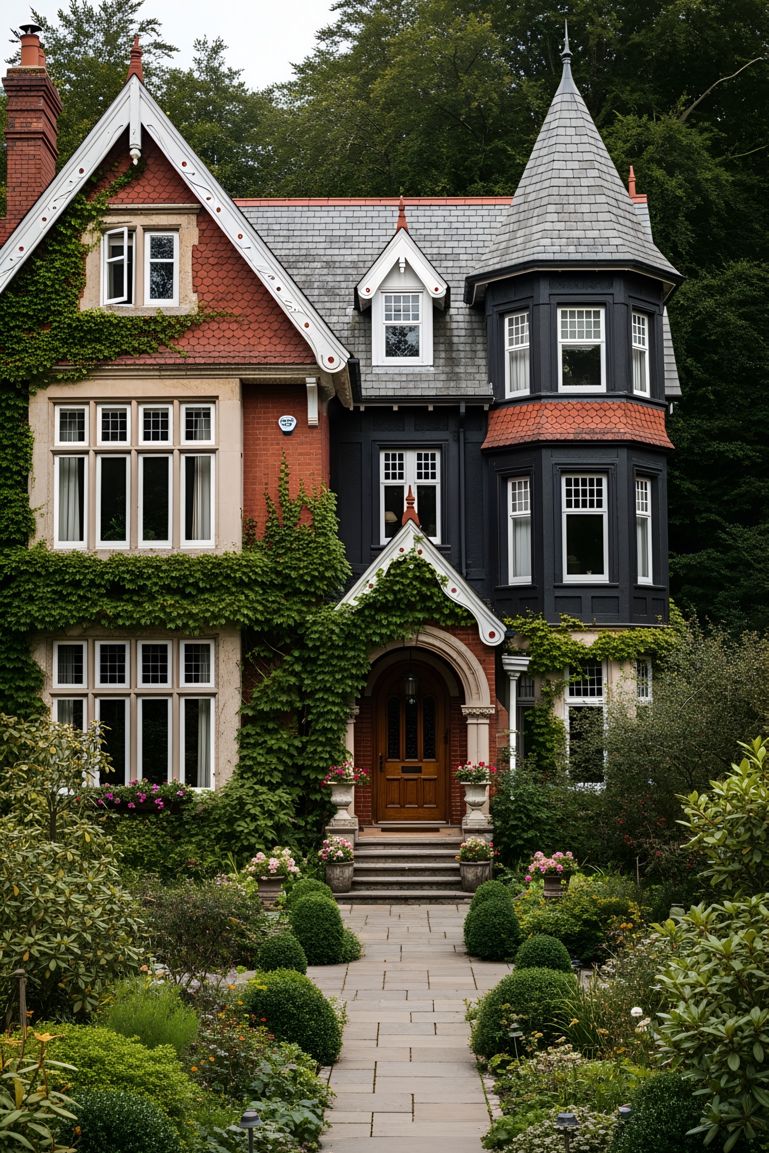 Victorian house with ivy and turret