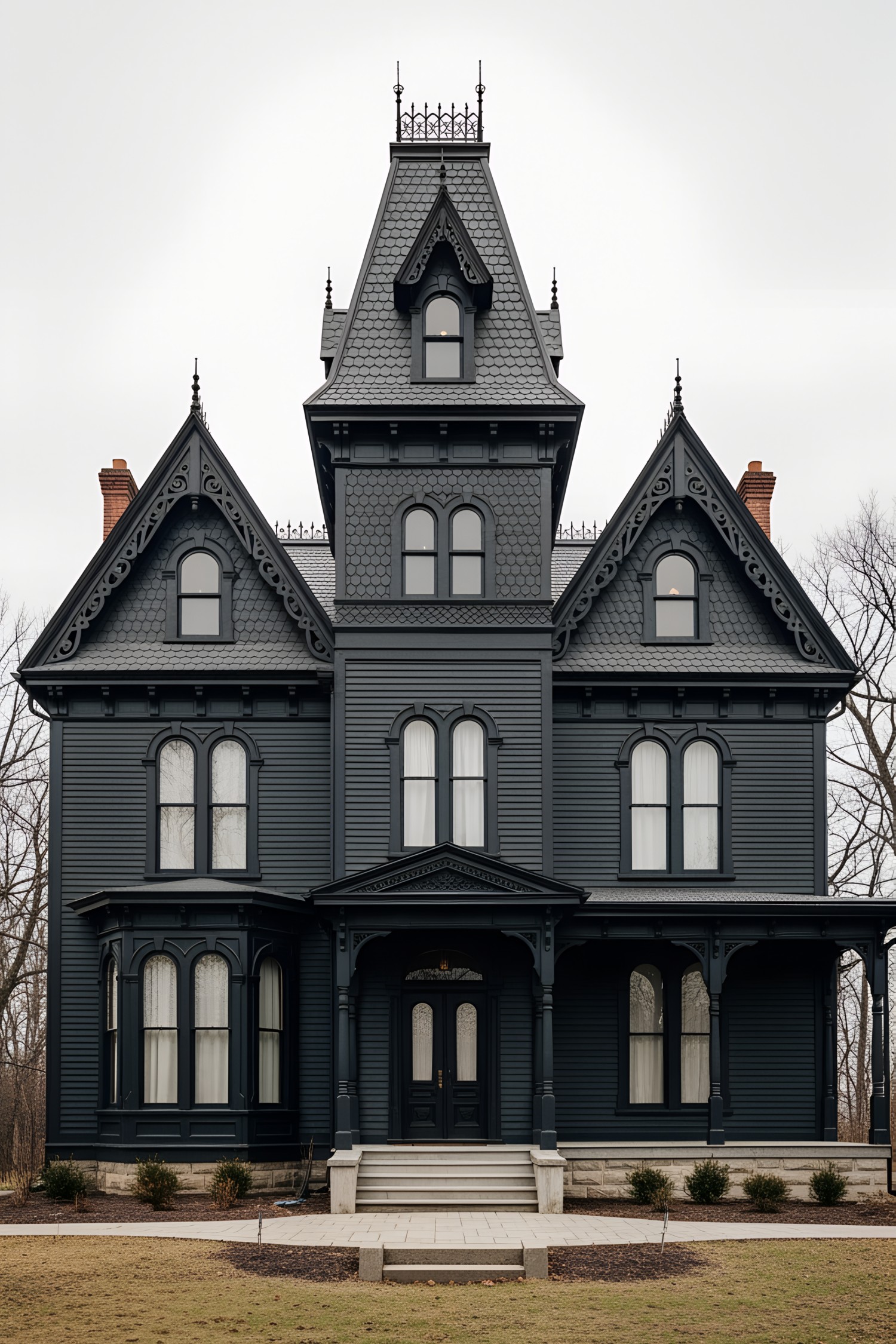 Dark Victorian house with ornate details