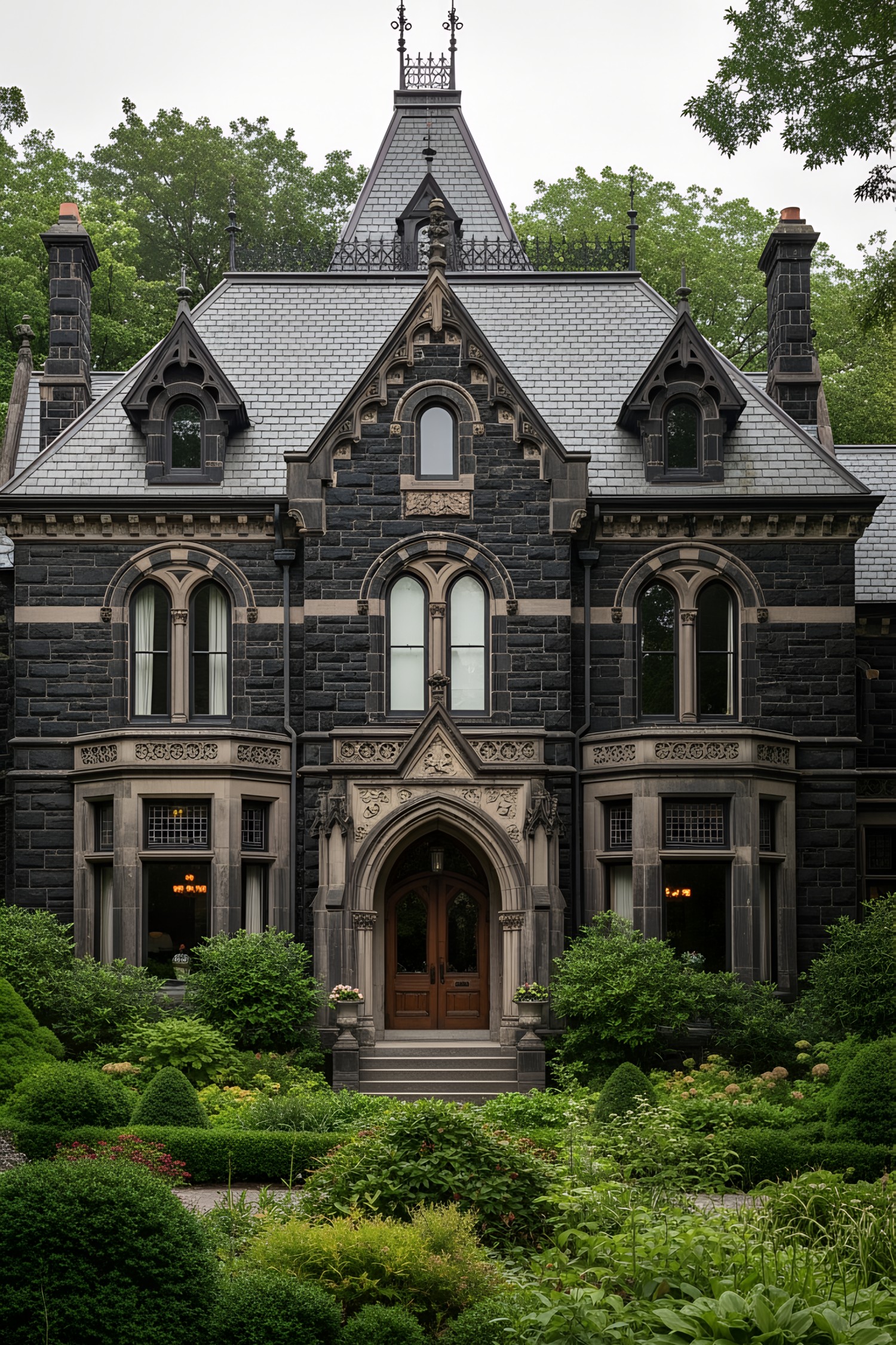 Dark gothic Victorian house with intricate details