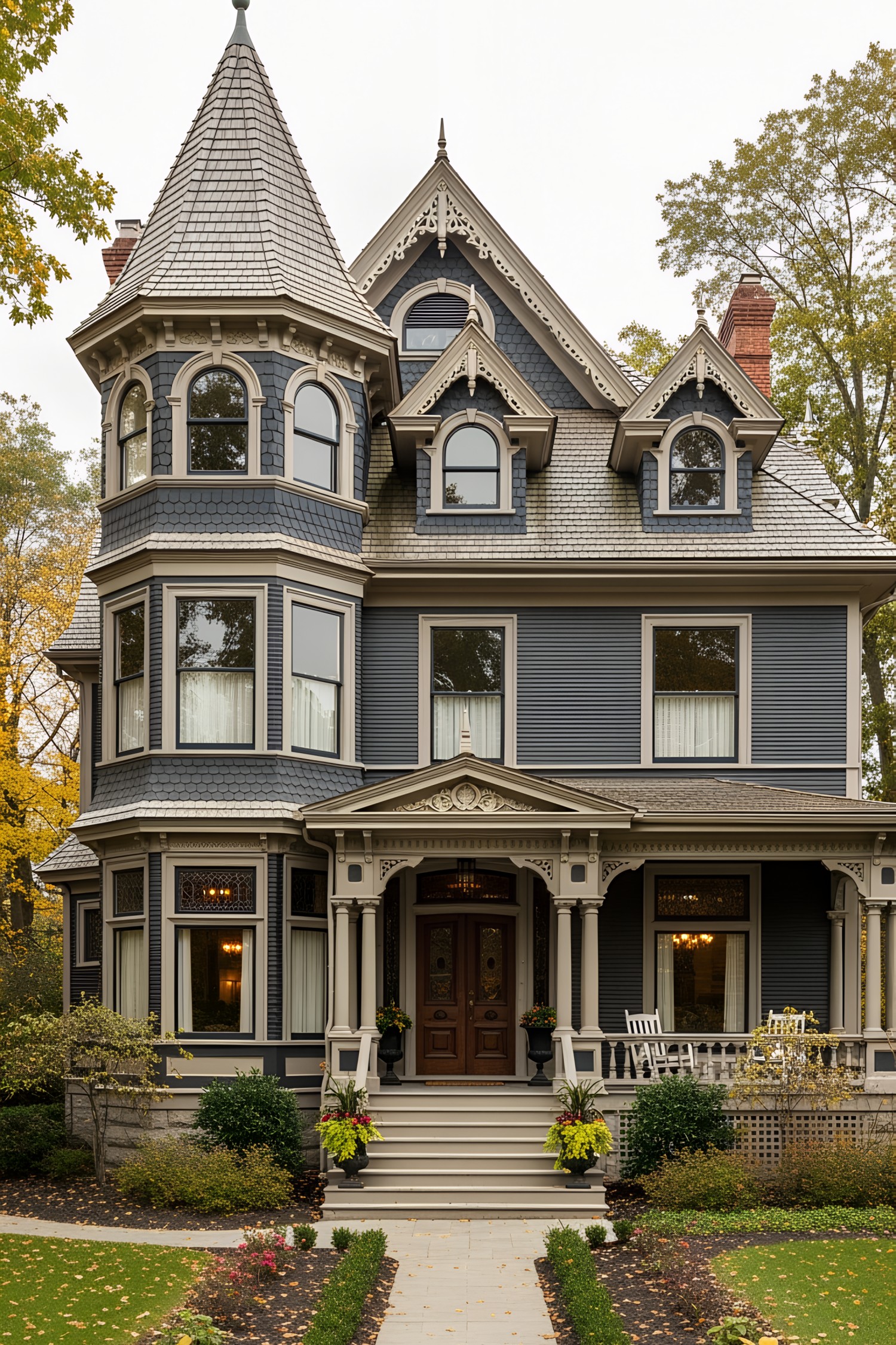 Victorian house with elaborate details and a prominent turret