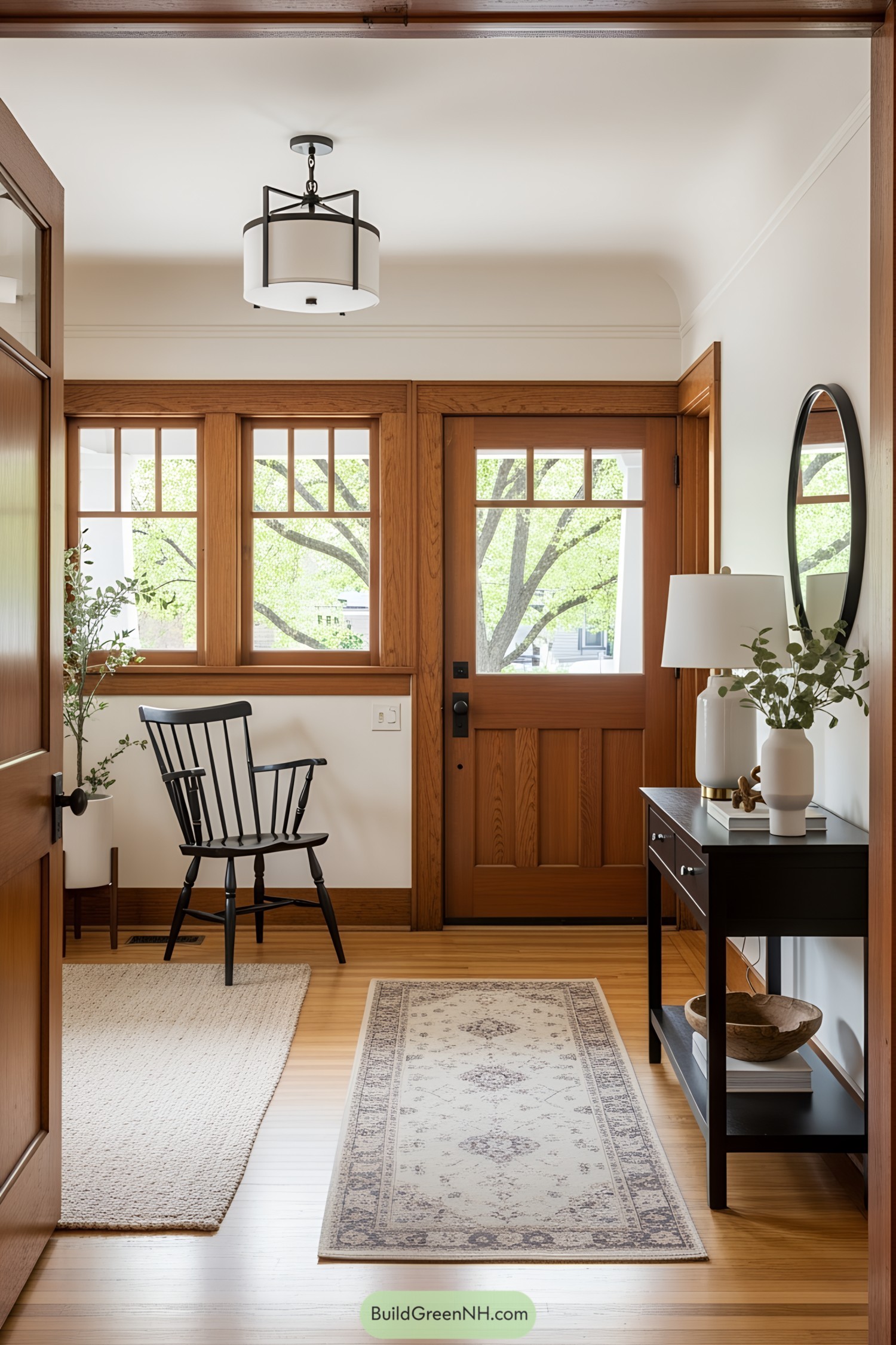 Craftsman entryway with warm wood tones and simple elegance