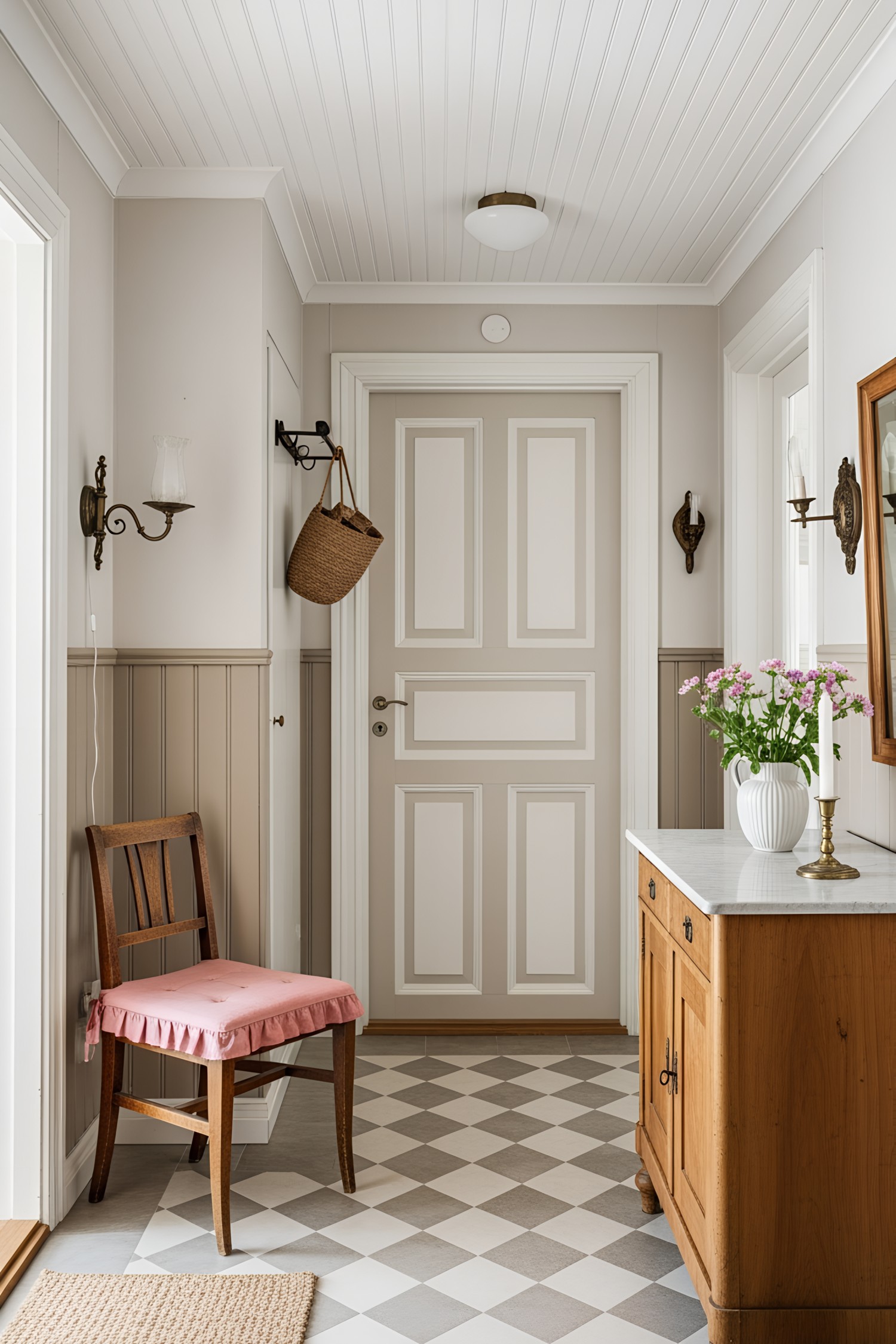 Elegant Swedish entryway with vintage accents