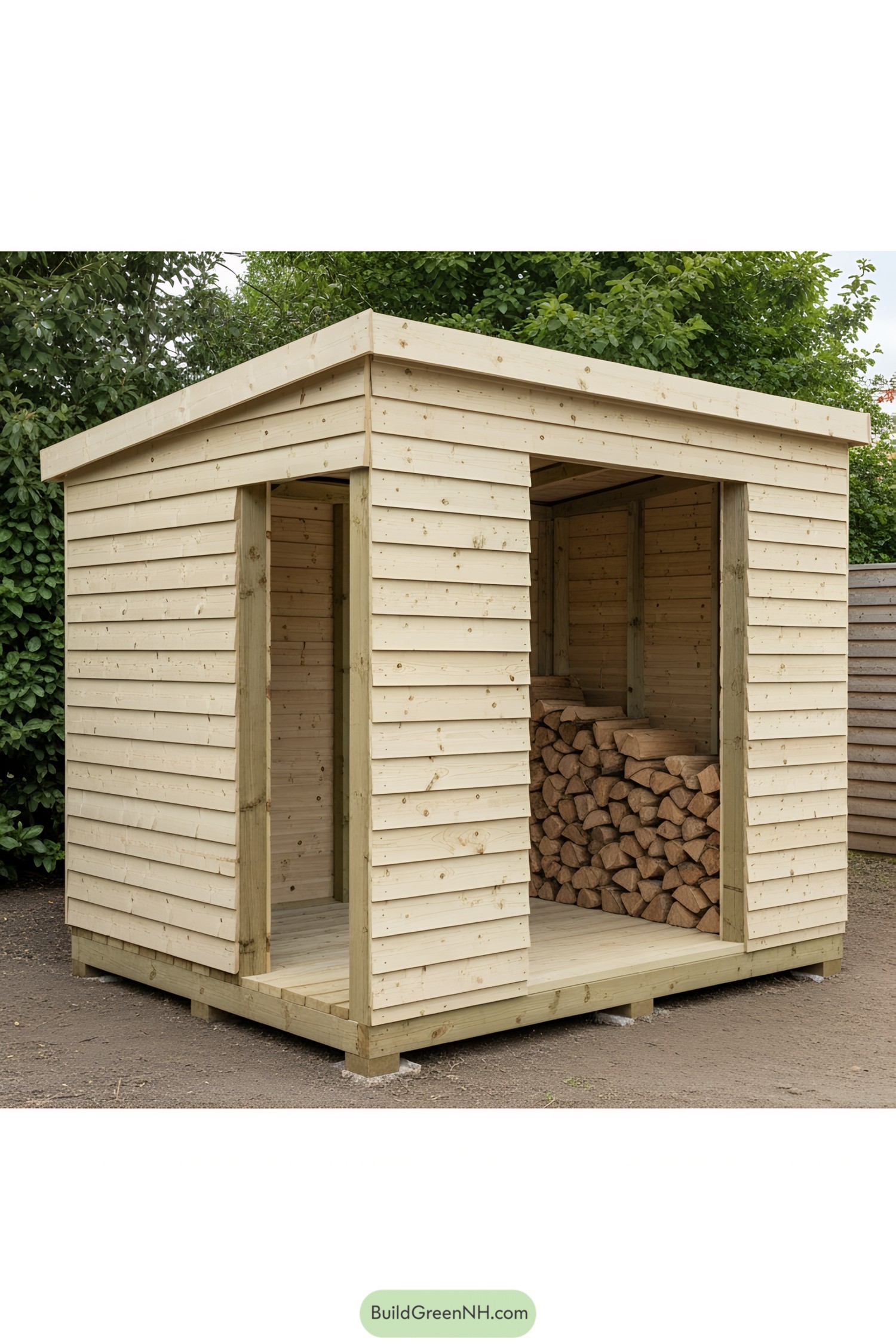 Cozy wooden shed housing stacked firewood