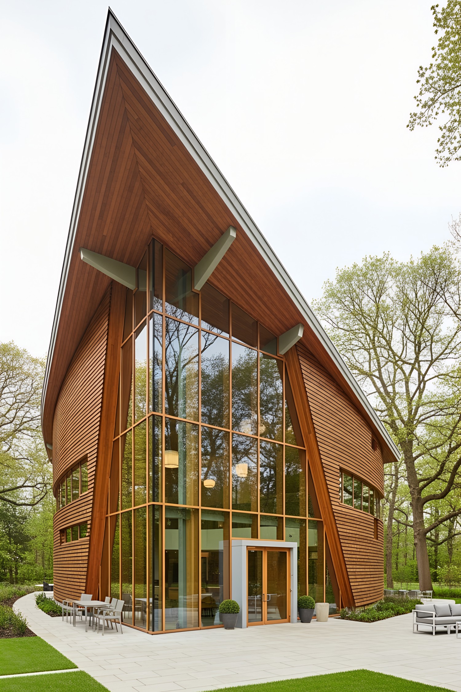 Modern glass pavilion with unique architectural design