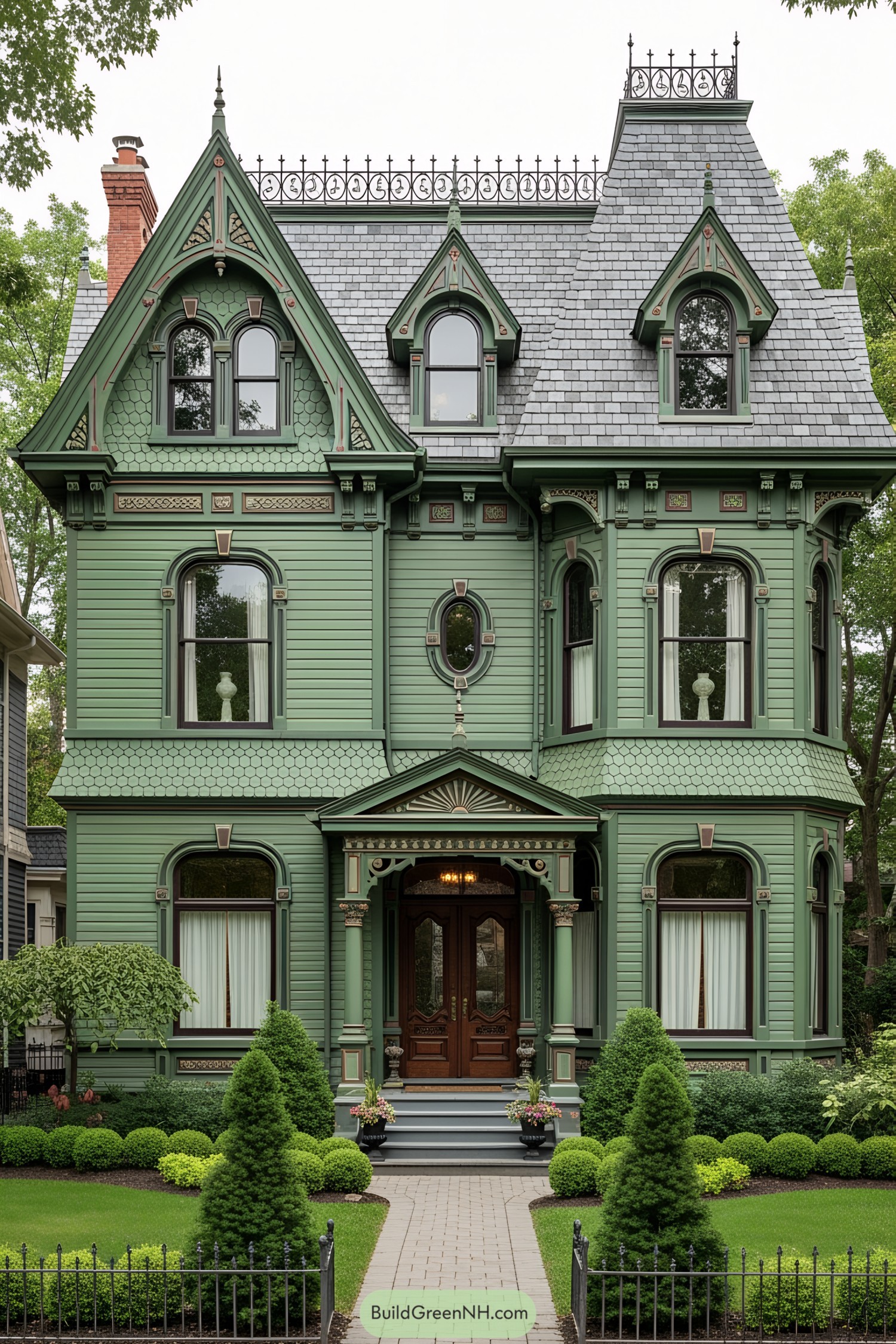Stunning green Victorian house with intricate detailing